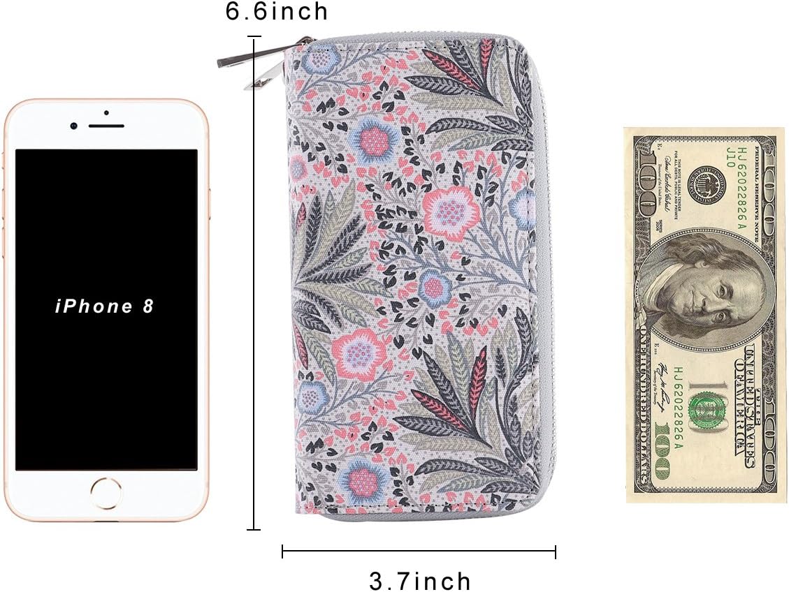 HOTDouble Zipper Wallet for Woman Clutch Purse with Cell Phone Holder for Smartphone/Card/Coin/Cash