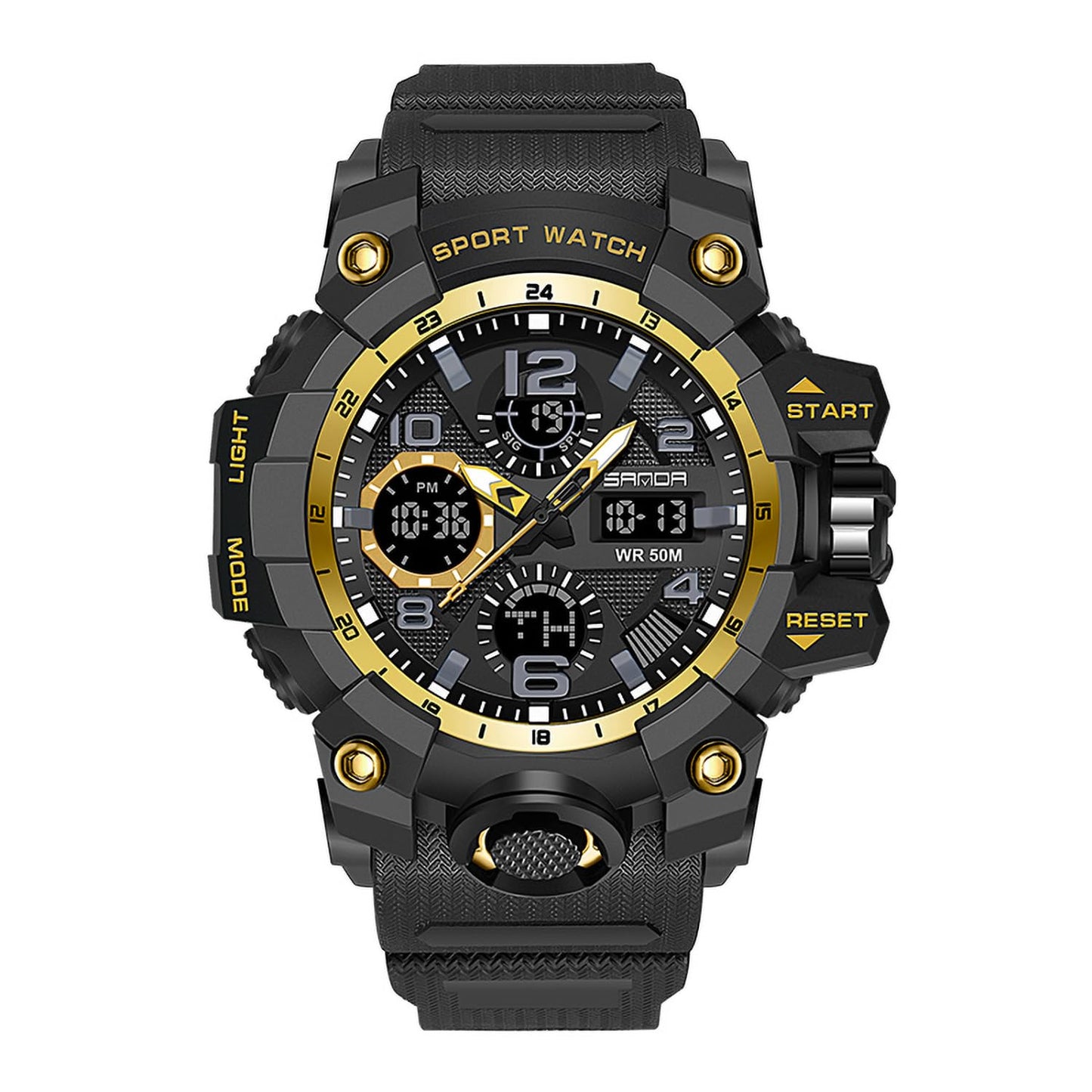HOTWaterproof Sports Watch for Men with Night Light, Dual Display Analog Digital Outdoor Swimming Surfing Military Tactics Wrist Watch Alarm Stopwatch