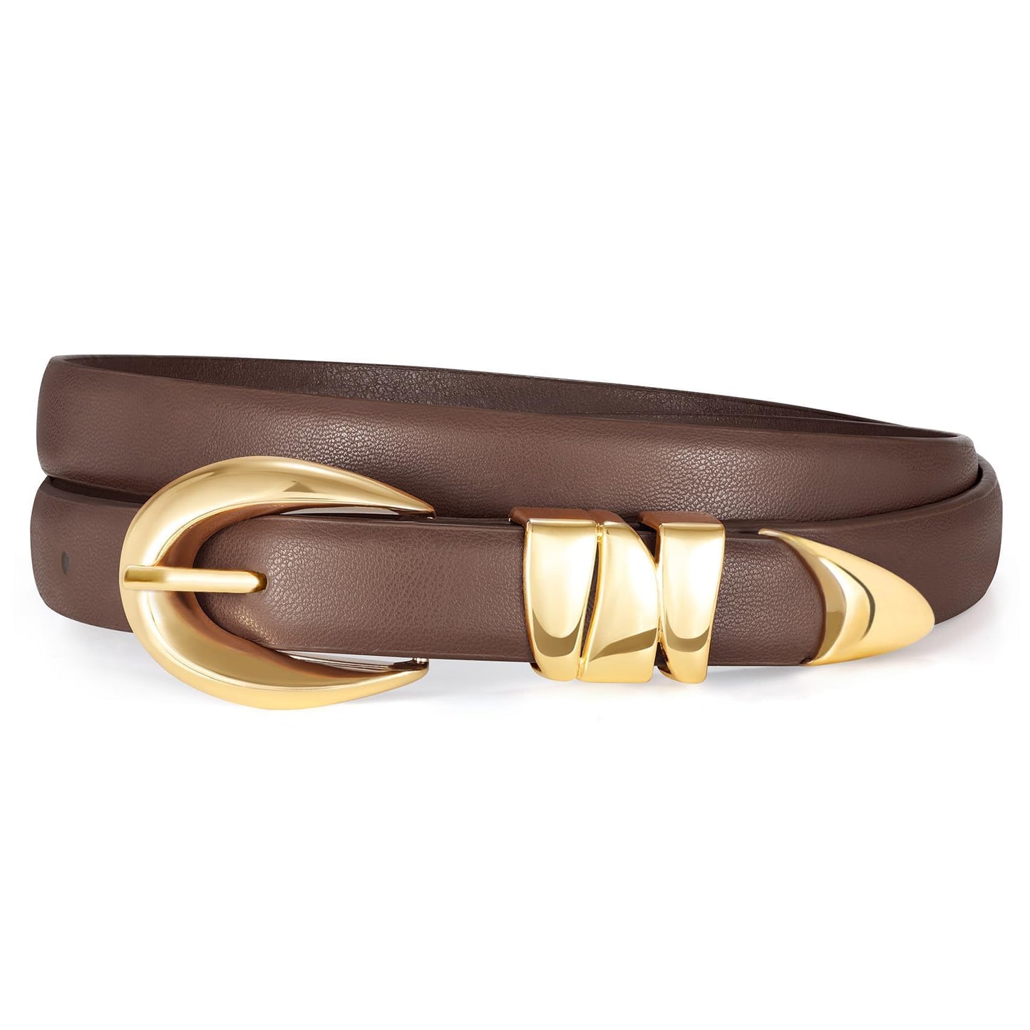 HOTXZQTIVE Women's Skinny Leather Belts Ladies Thin Waist Belts for Jeans Dress Pants Trendy Black Belt with Gold Buckle