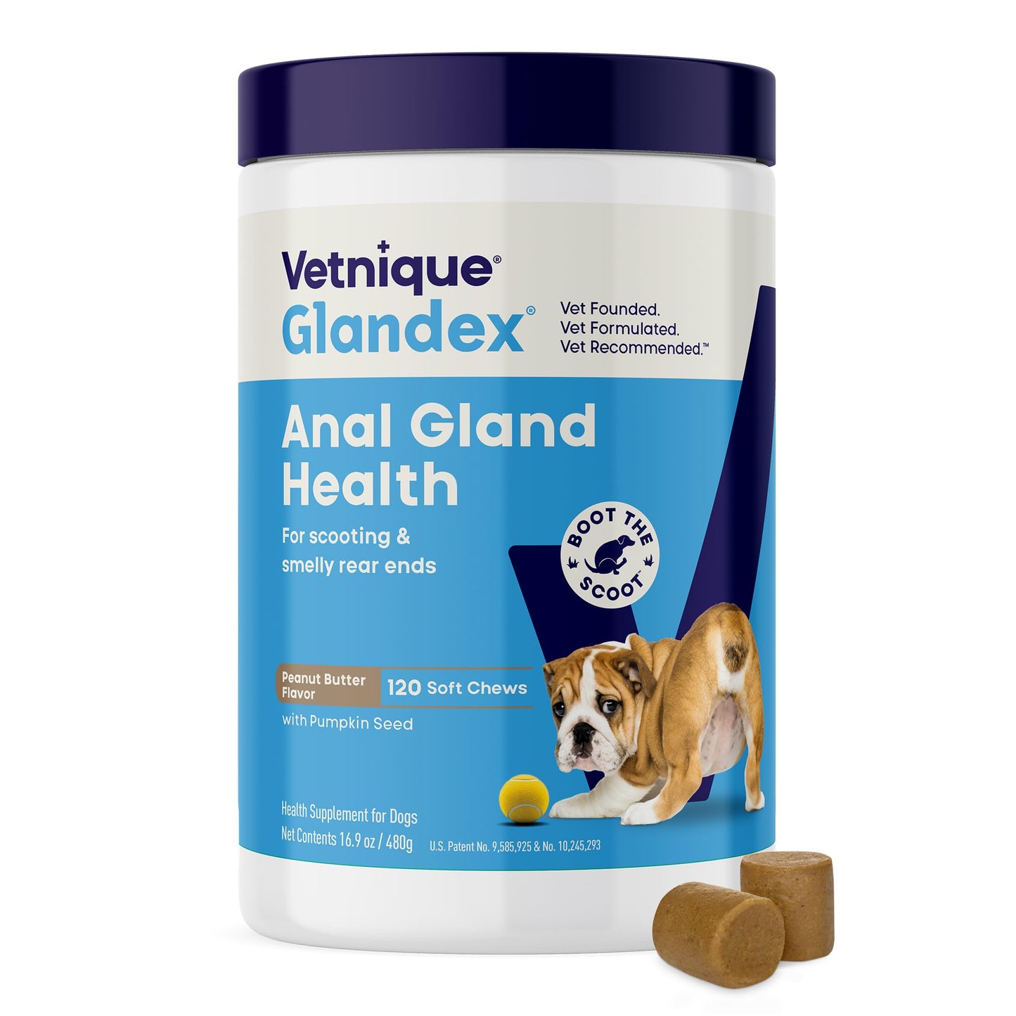 HOTVetnique Glandex for Dogs Anal Gland Chews 60ct, Pumpkin/Digestive Enzymes | Anal Gland Dog Treats, Boot the Scoot + Fishy Odor Support, Fiber, Probiotics, Quercetin + Apple Pectin, Peanut Butter