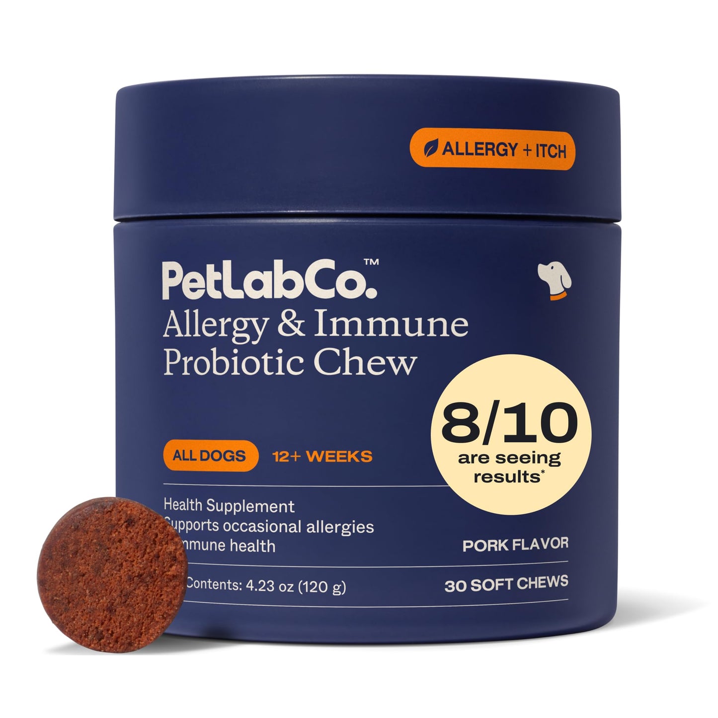 HOTPetLab Co. Allergy & Immune Probiotic Chews, 30 Soft Chews, Pork | Omega-3s, colostrum and prebiotics to support yeast balance, skin health and immune function