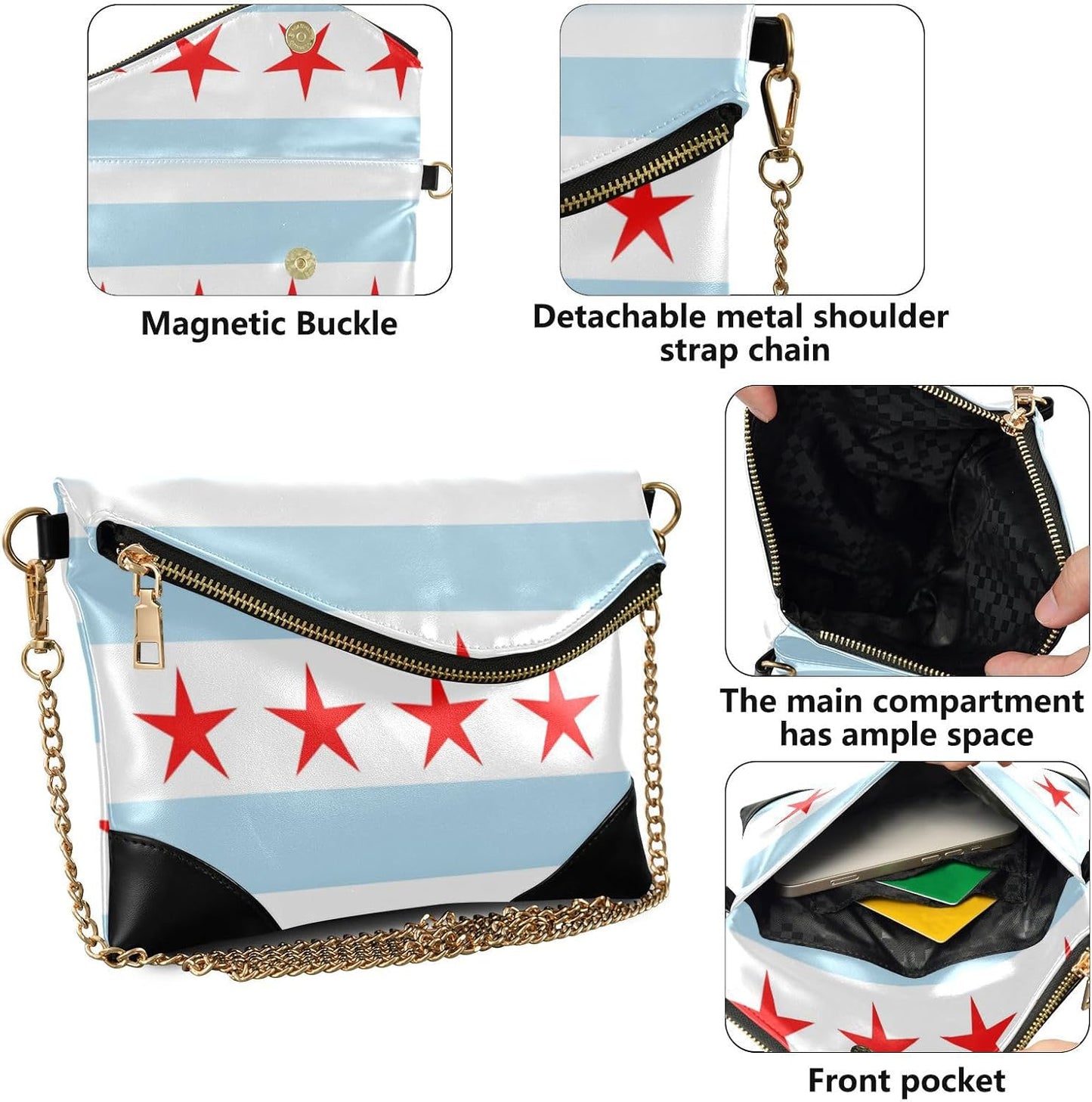 HOTPU Leather Clutch Purses for Women Casual Change Purse Key Holder for Wedding Flag Of Chicago