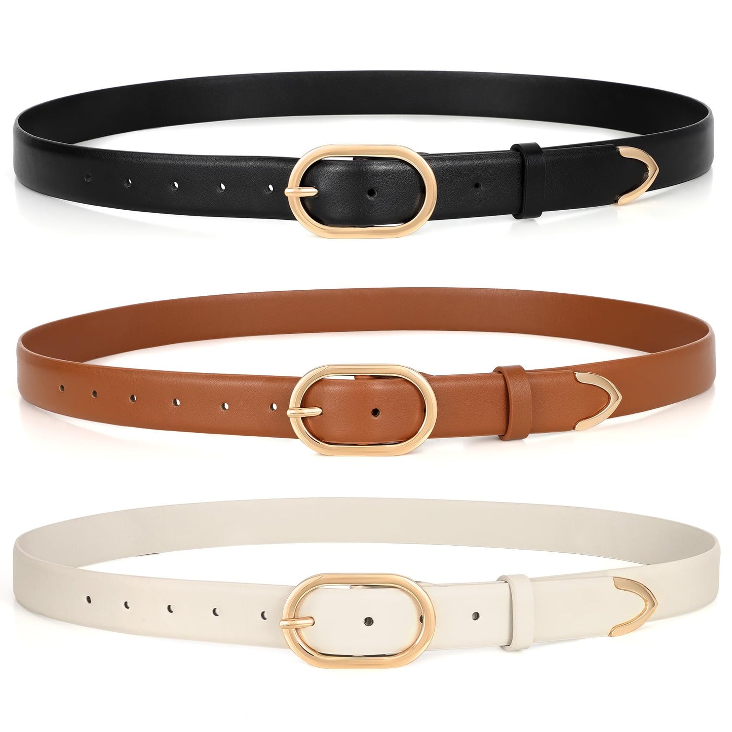 HOTXZQTIVE 3 Pack Plus Size Women's Leather Belts for Jeans Pants Dress Fashion Gold Buckle Ladies Waist Belt