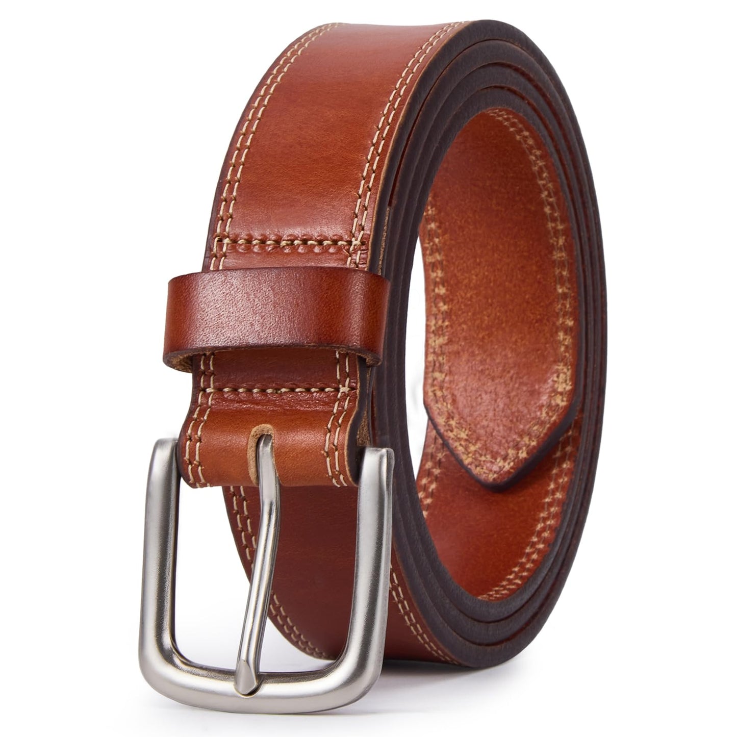 HOTVATAN Men's Full Grain Leather Casual Every Day Jeans Belts, Handmade Men Leather Belt with Gift Box