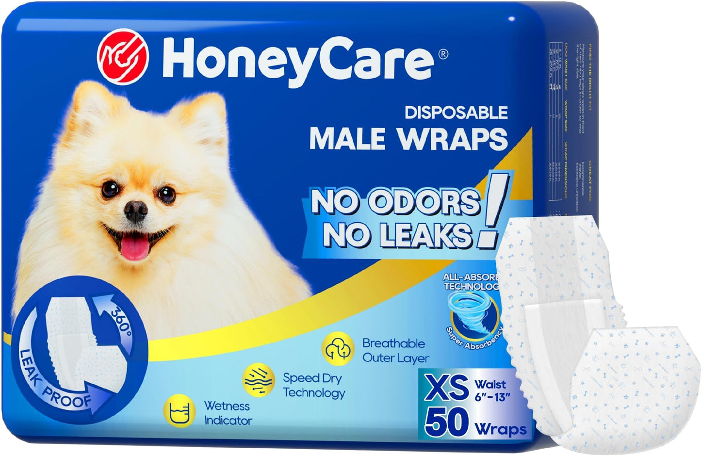 HOTHONEY CARE All-Absorb A26 Male Dog Wrap, 50 Count, Small