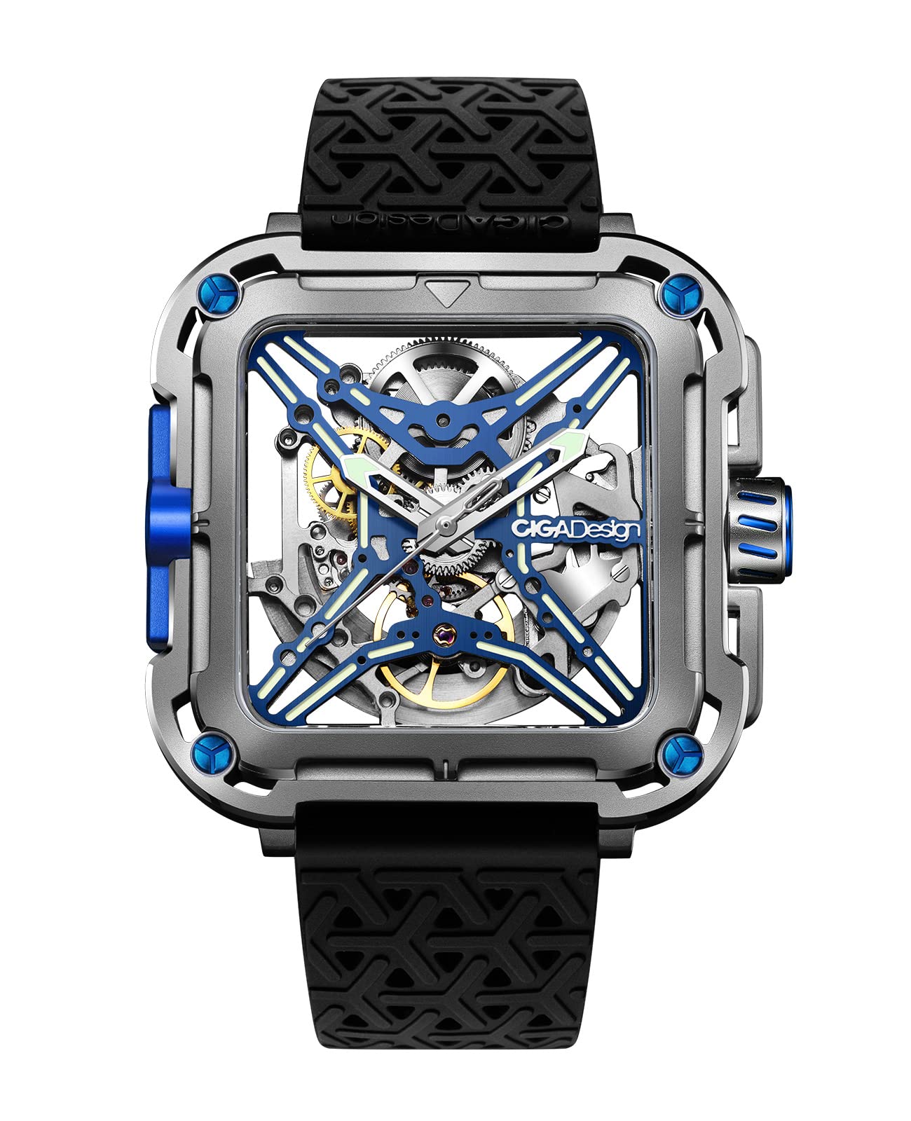 HOTCIGA Design Mechanical Automatic Watch X Series SUV Inspired Anti-Shock Design Sapphire Crystal Analog Skeleton Watches with Silicone Strap Fashion Wrist Accessories Gifts for Men and Women
