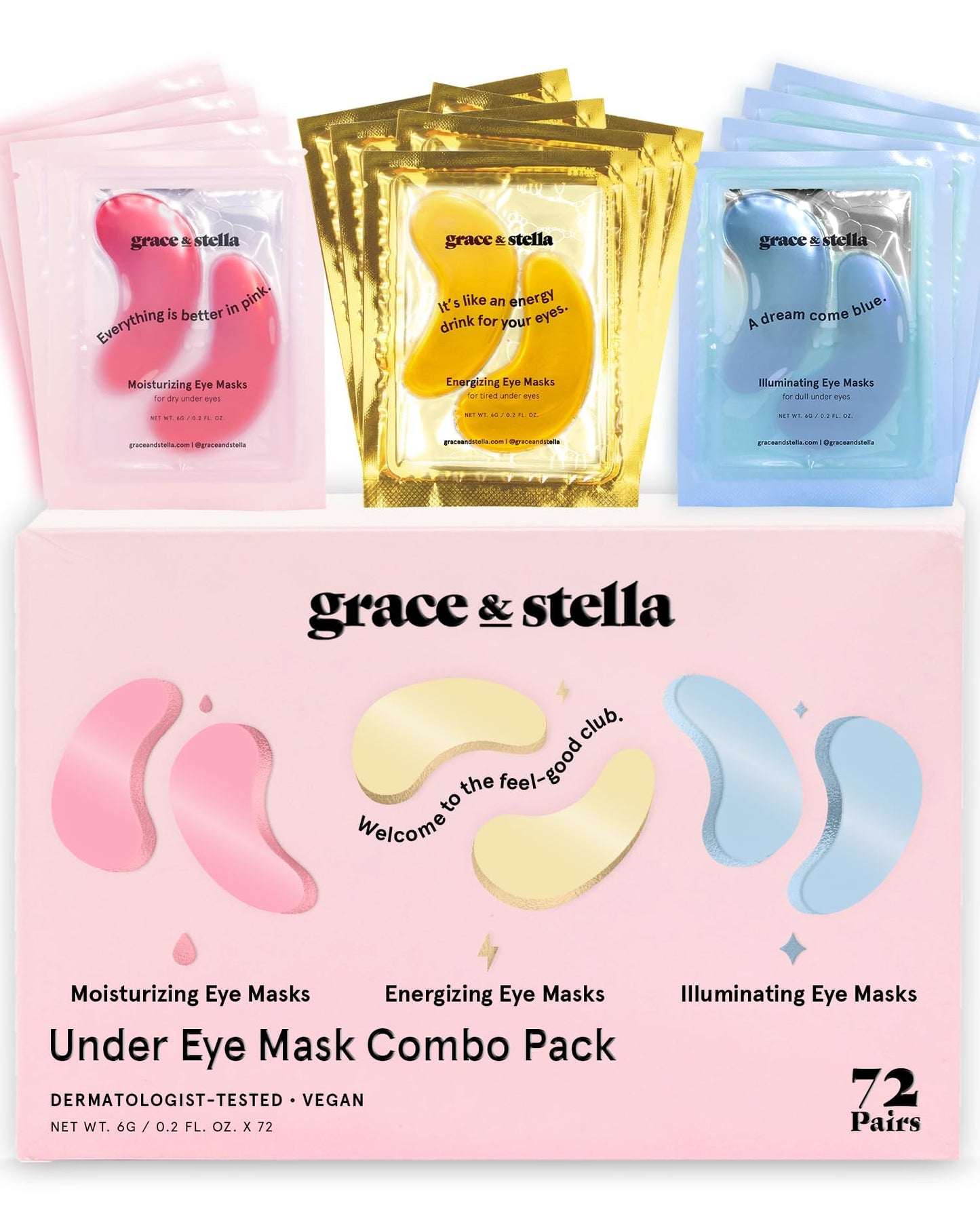 HOTgrace & stella Award Winning Under Eye Mask - Birthday Gifts for Women - Gel Eye Patches for Dark Circles, Puffy Eyes, Undereye Bags - Gifts for Mom - Vegan Self Care (24 Pairs, Gold)