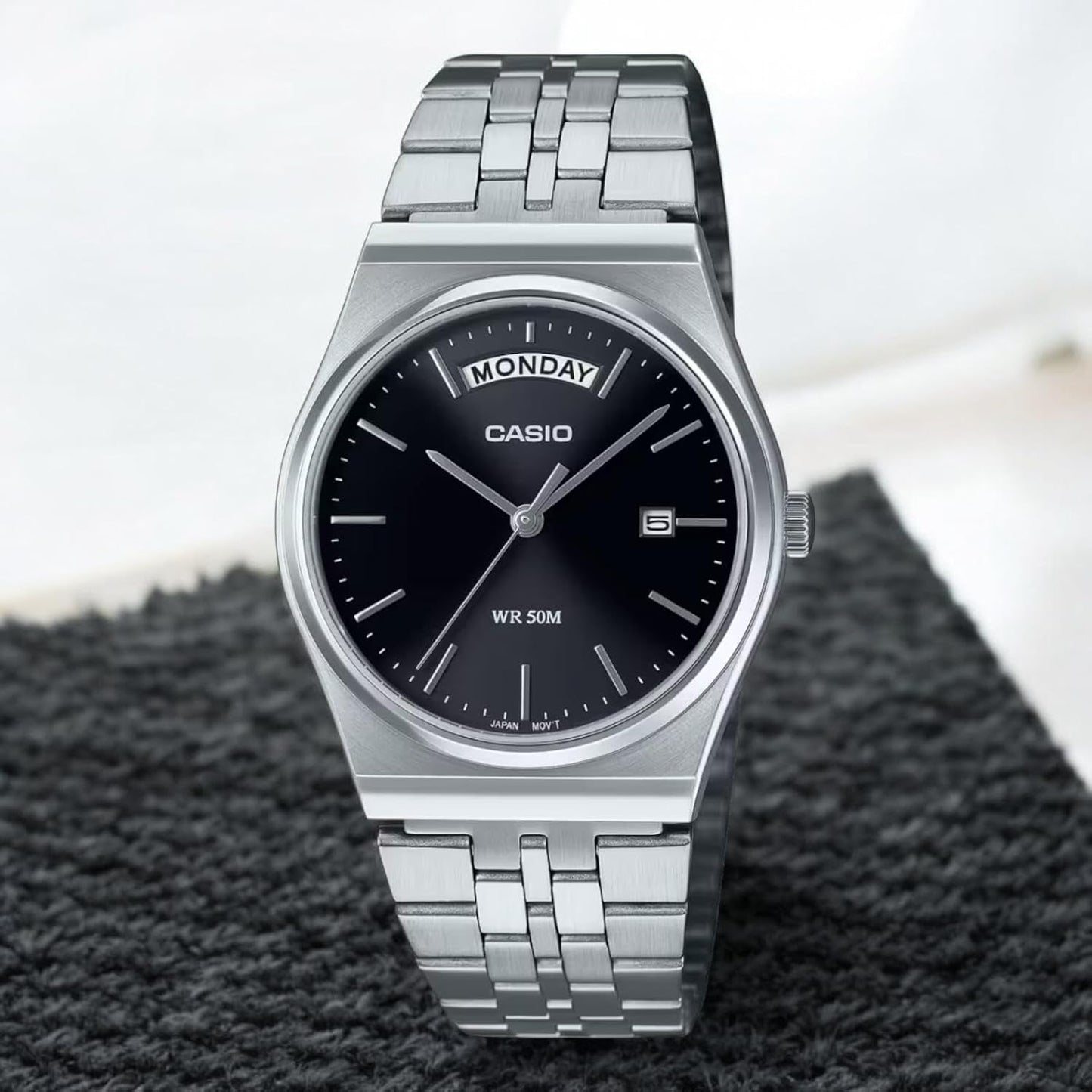 HOTCasio MTP-B146D-1AV Men's Vintage Stainless Steel Black Dial Day Date Analog Watch