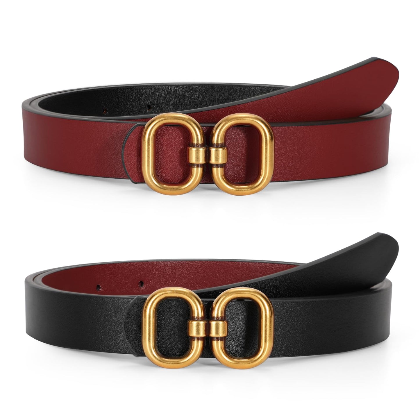 HOTTRIWORKS Reversible Leather Belt for Women with Gold Buckle Ladies Leather Belt for Jeans Pants