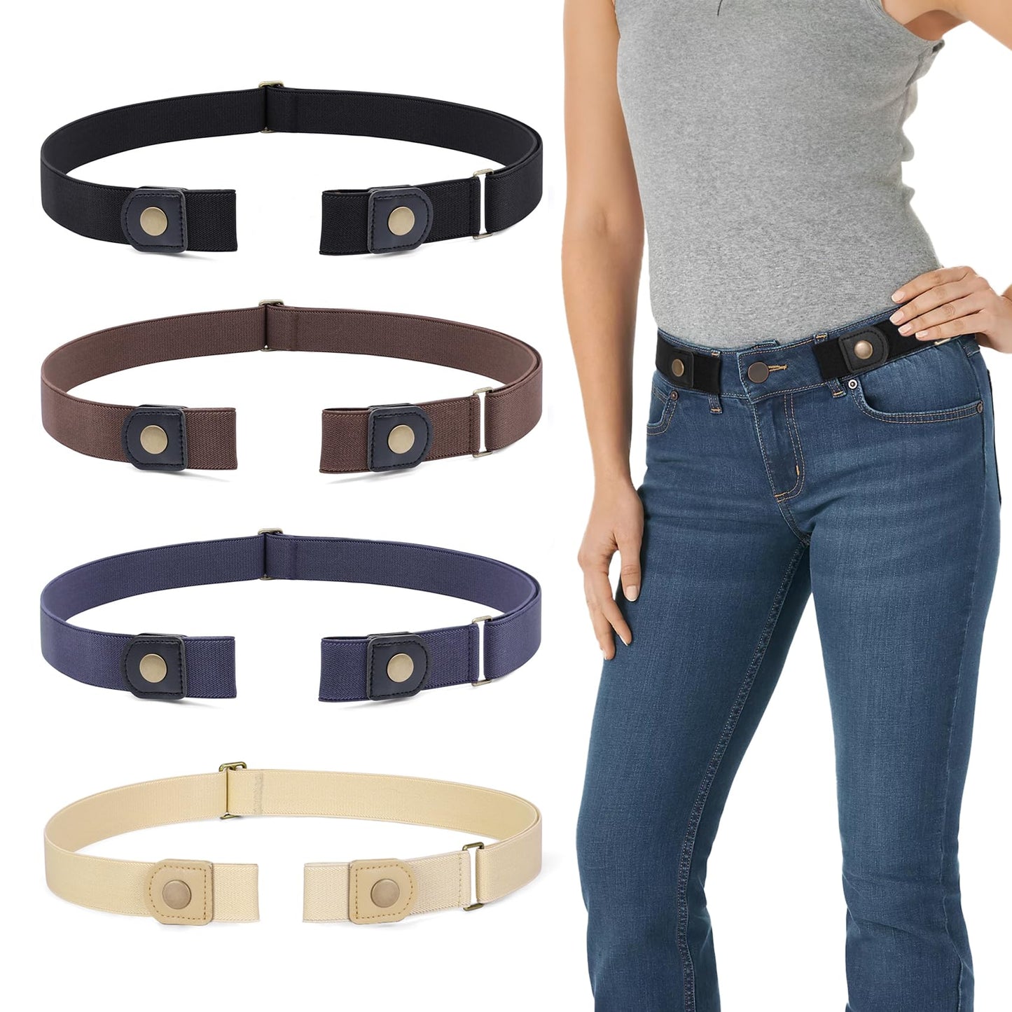 HOTWERFORU 3 Pack 4 Pack No Buckle Invisible Stretch Belt Buckle-Free Elastic Belt for Women and Men