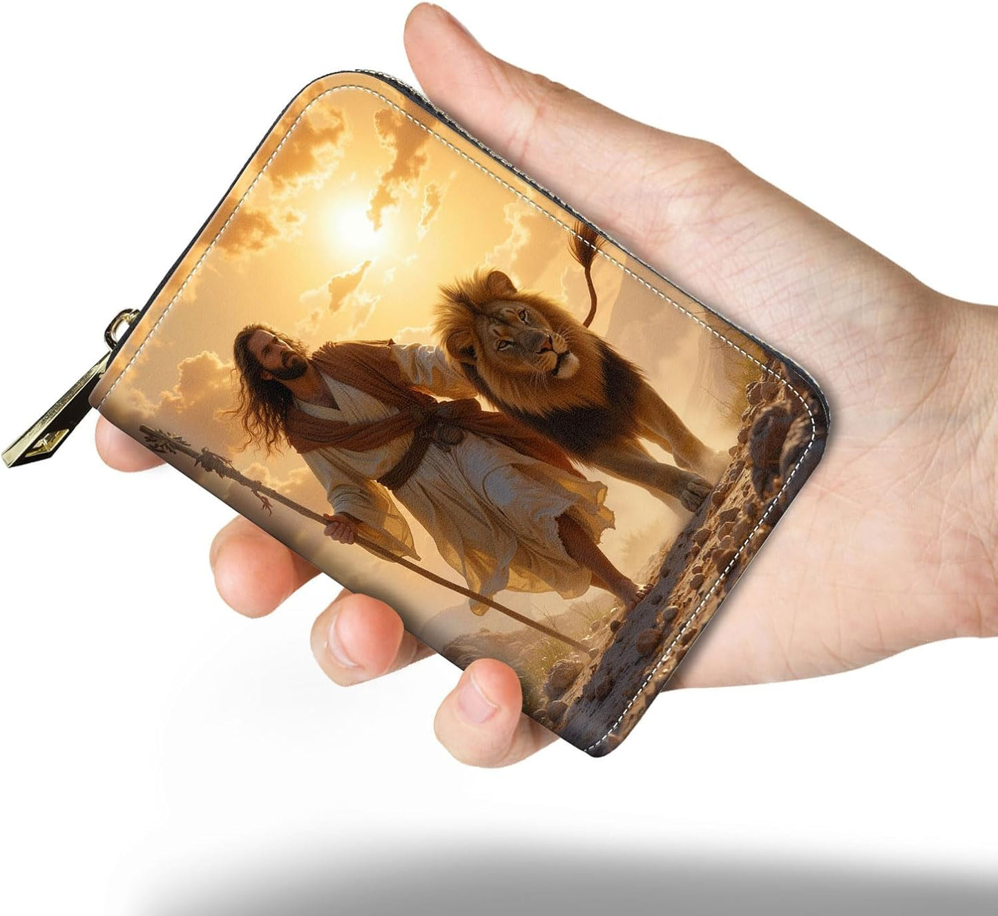 HOTSlim Zipper Card Wallet for Women — RFID Blocking Mini Wallet, PU Leather Small Credit Card Holder & Coin Pocket, Travel-Friendly Card Organizer, Man & Lion