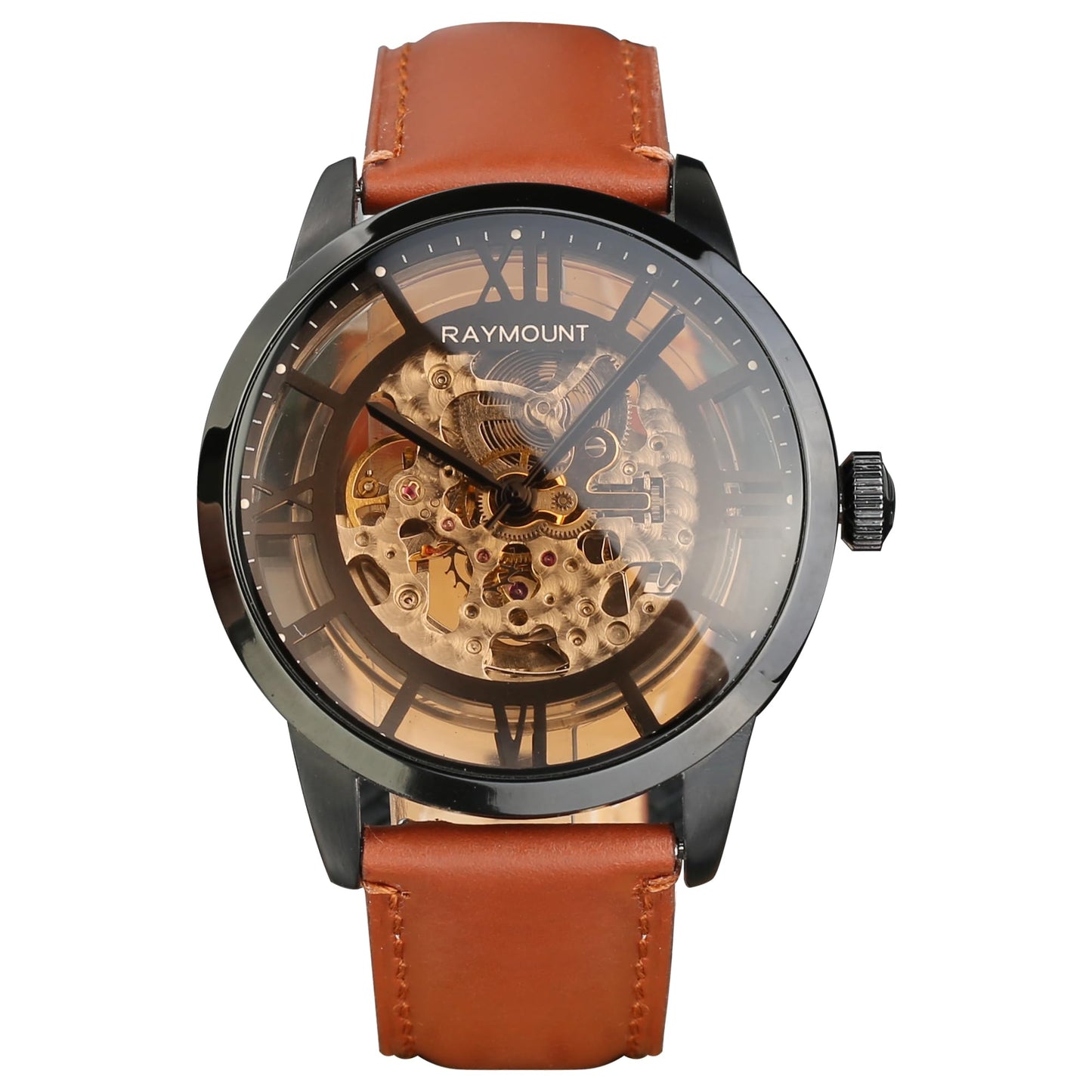 HOTFORSINING Men's Automatic Watch with Mechanical Movement, Skeleton Dial and Leather Band