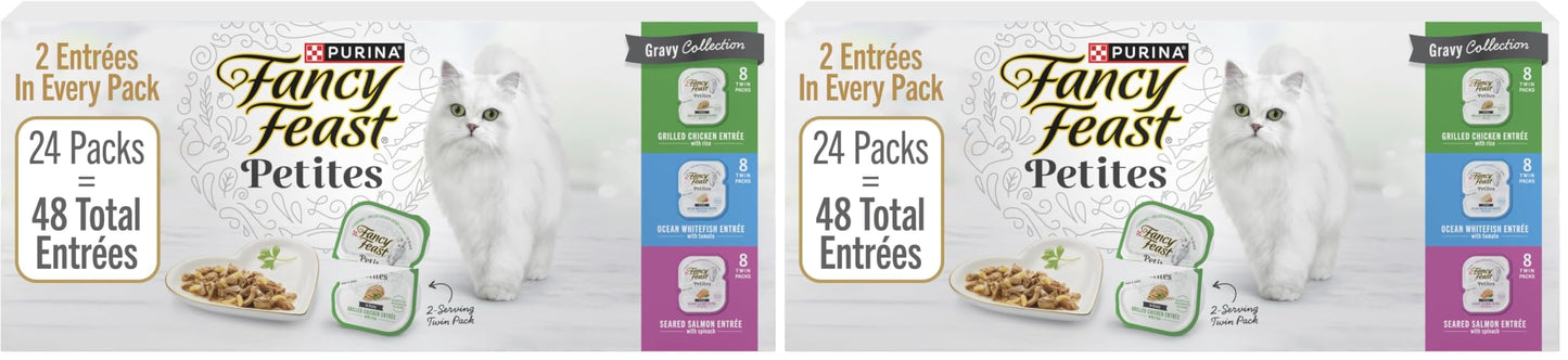 HOTPurina Fancy Feast Gourmet Wet Cat Food Variety Pack, Petites Gravy Collection, break-apart tubs, 48 servings - (Pack of 24) 2.8 oz. Tubs