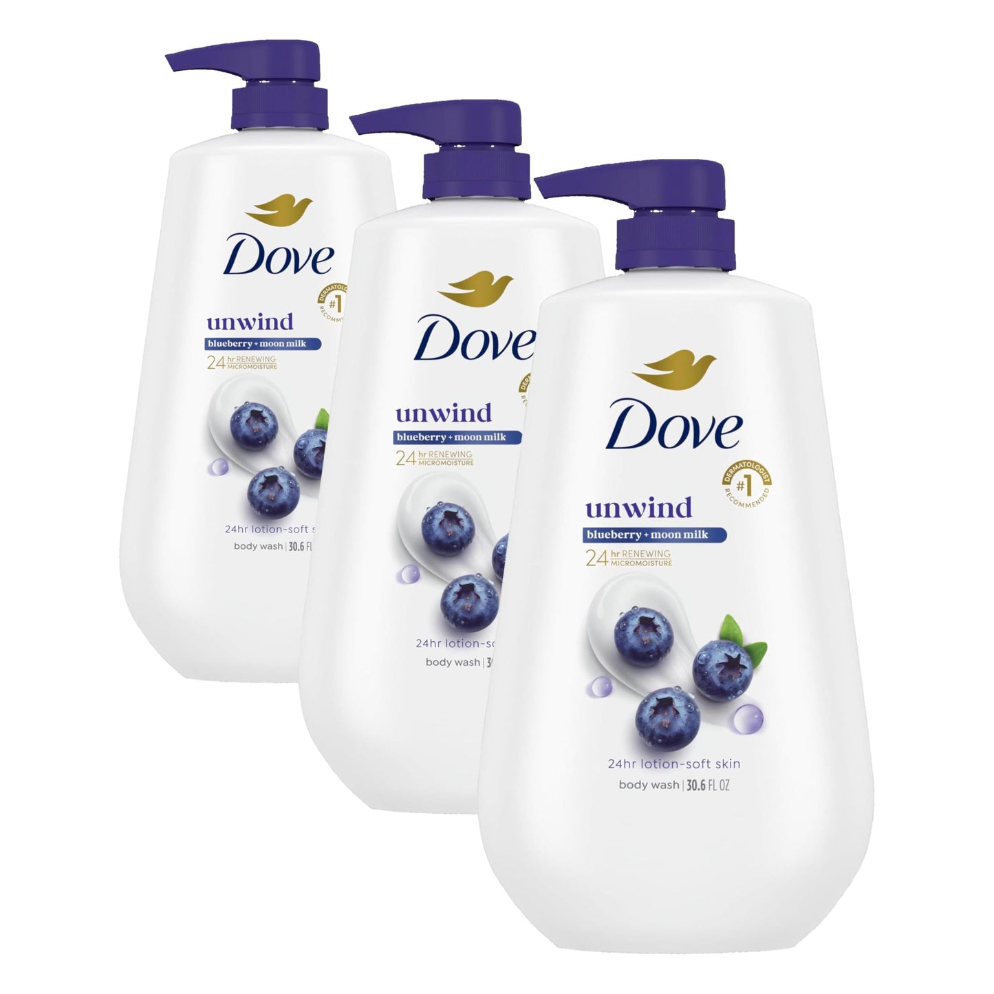 HOTDove 24hr Lotion Body Wash Anti-Stress, 30.6 oz | Moisturizing body wash with MicroMoisture and a calming blue chamomile & oat milk scent