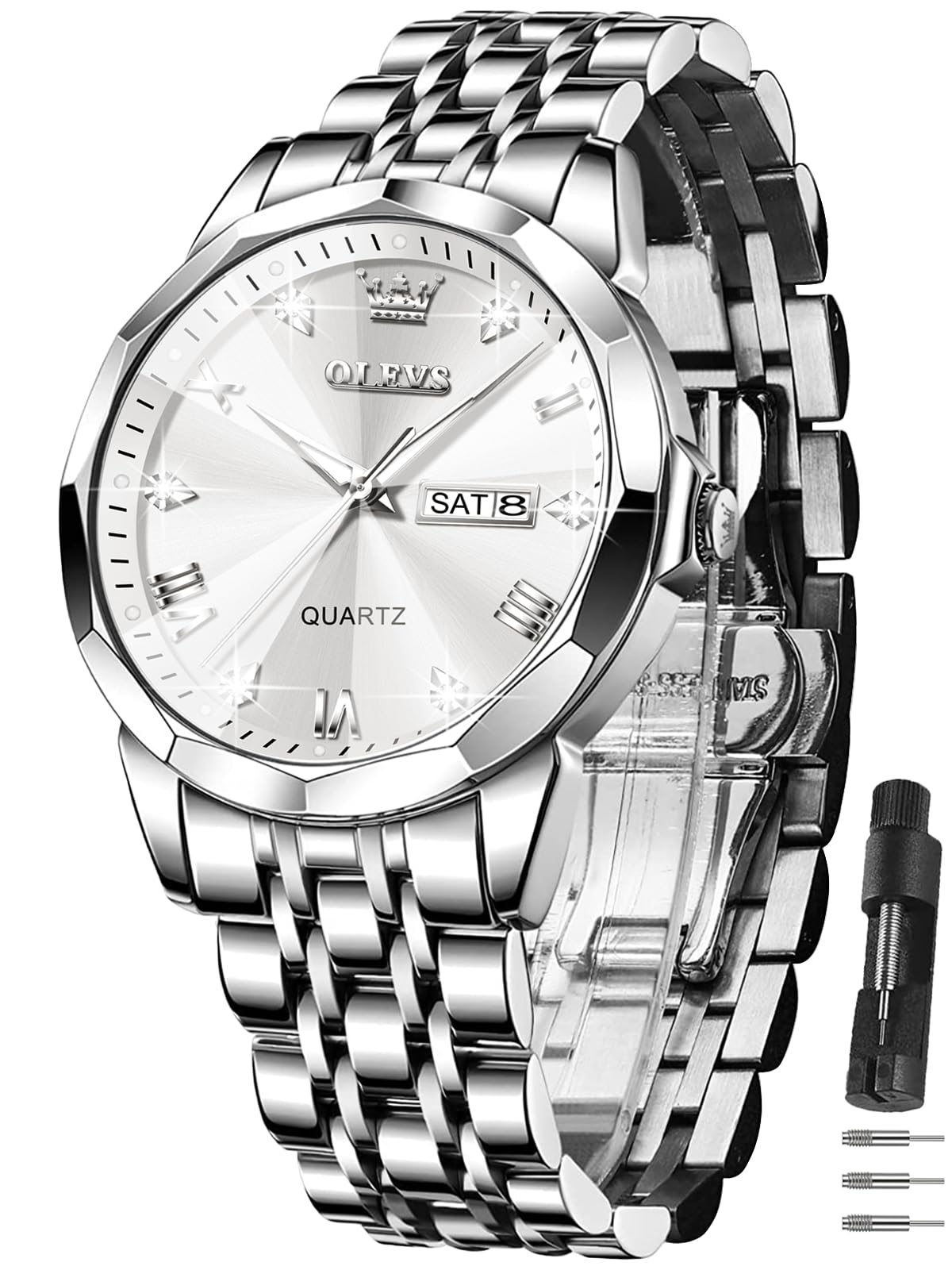 HOTOLEVS Men's Watch,Classic Silver Watches for Men, Waterproof Stainless Steel Roman Numbers Men's Watch Easy to Read