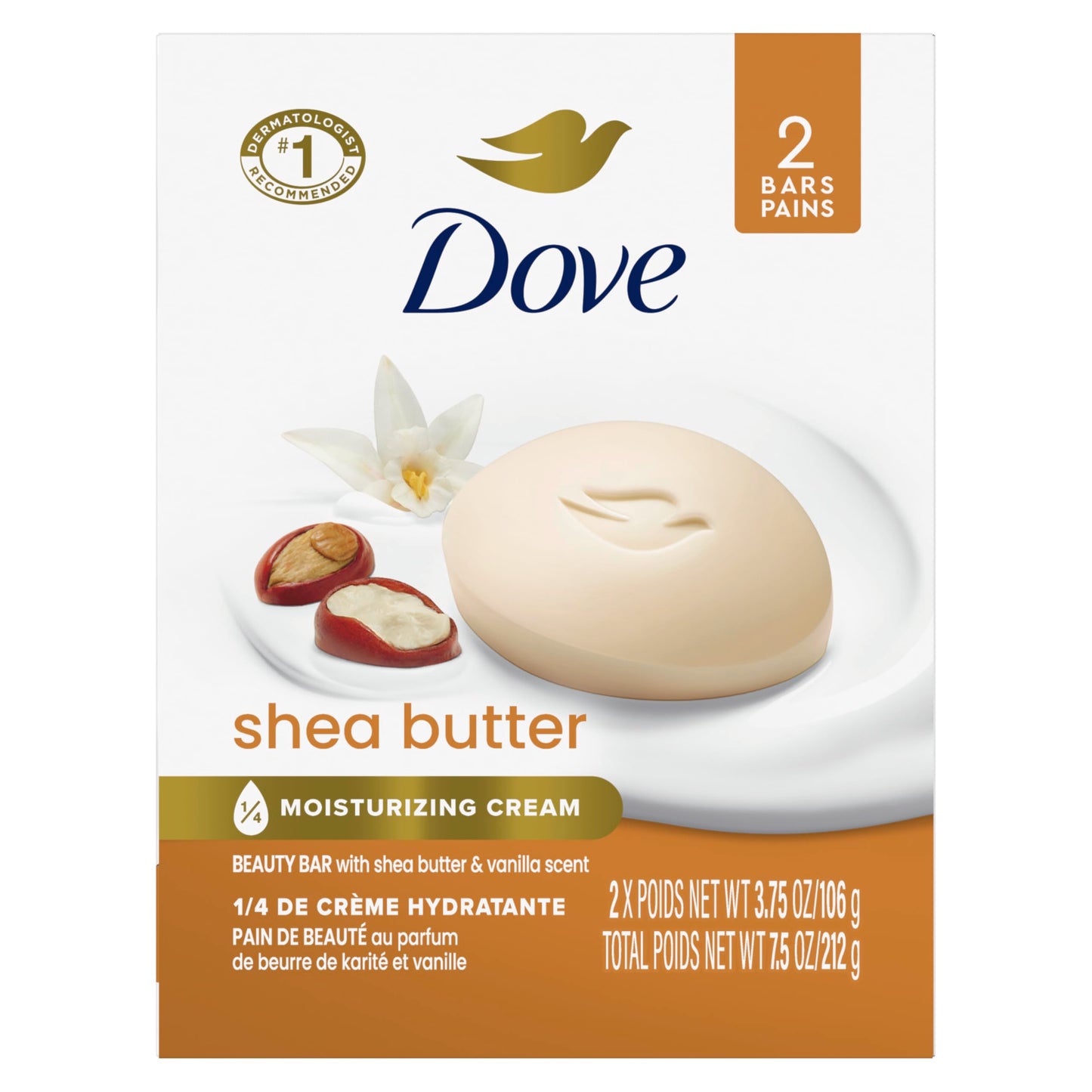 HOTDove Shea Butter Beauty Bar Soap 8 Count, Nourishing Cleanser, 3.75 oz I Moisturizing beauty bar with ¼ moisturizing cream and shea butter for soft, radiant skin