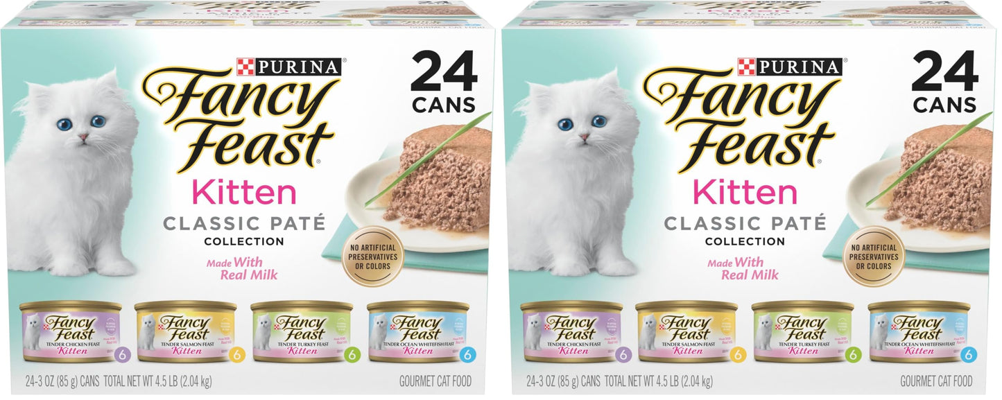 HOTPurina Fancy Feast Tender Ocean Whitefish, Turkey, Chicken and Salmon Feasts Wet Kitten Food Variety Pack - (Pack of 24) 3 oz. Boxes