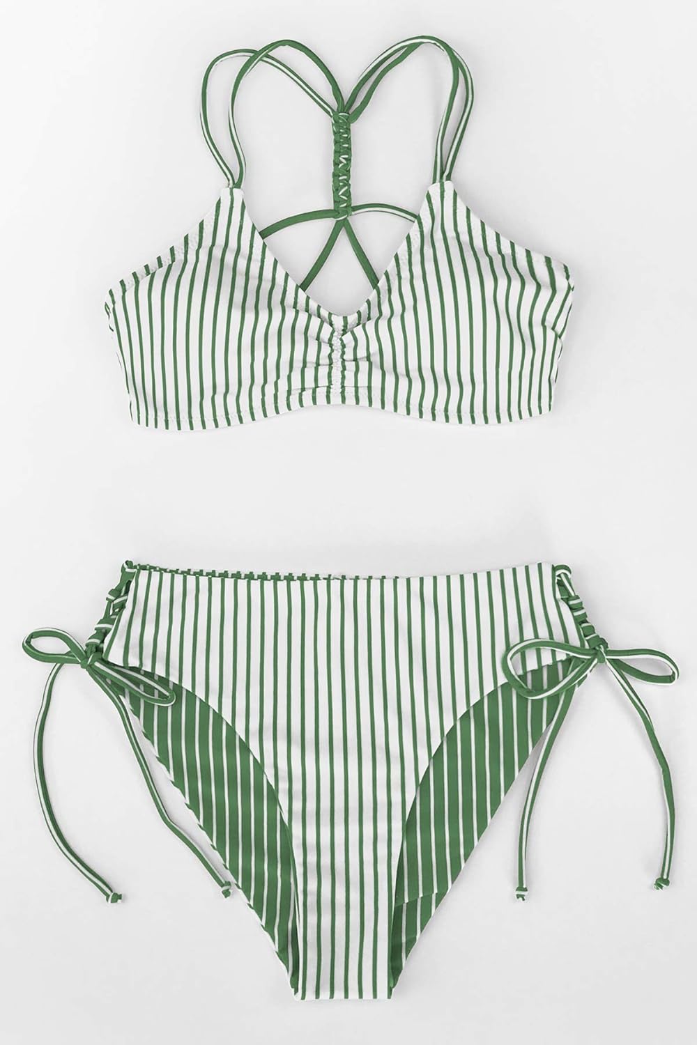HOTCUPSHE Women's Bikini Set Reversible Bottom Two Piece Swimsuit | Bathing Suit, Braided Back Straps, Removable Soft Cups, String Side Tie Bottom, Classic Coverage, Beach Vacation