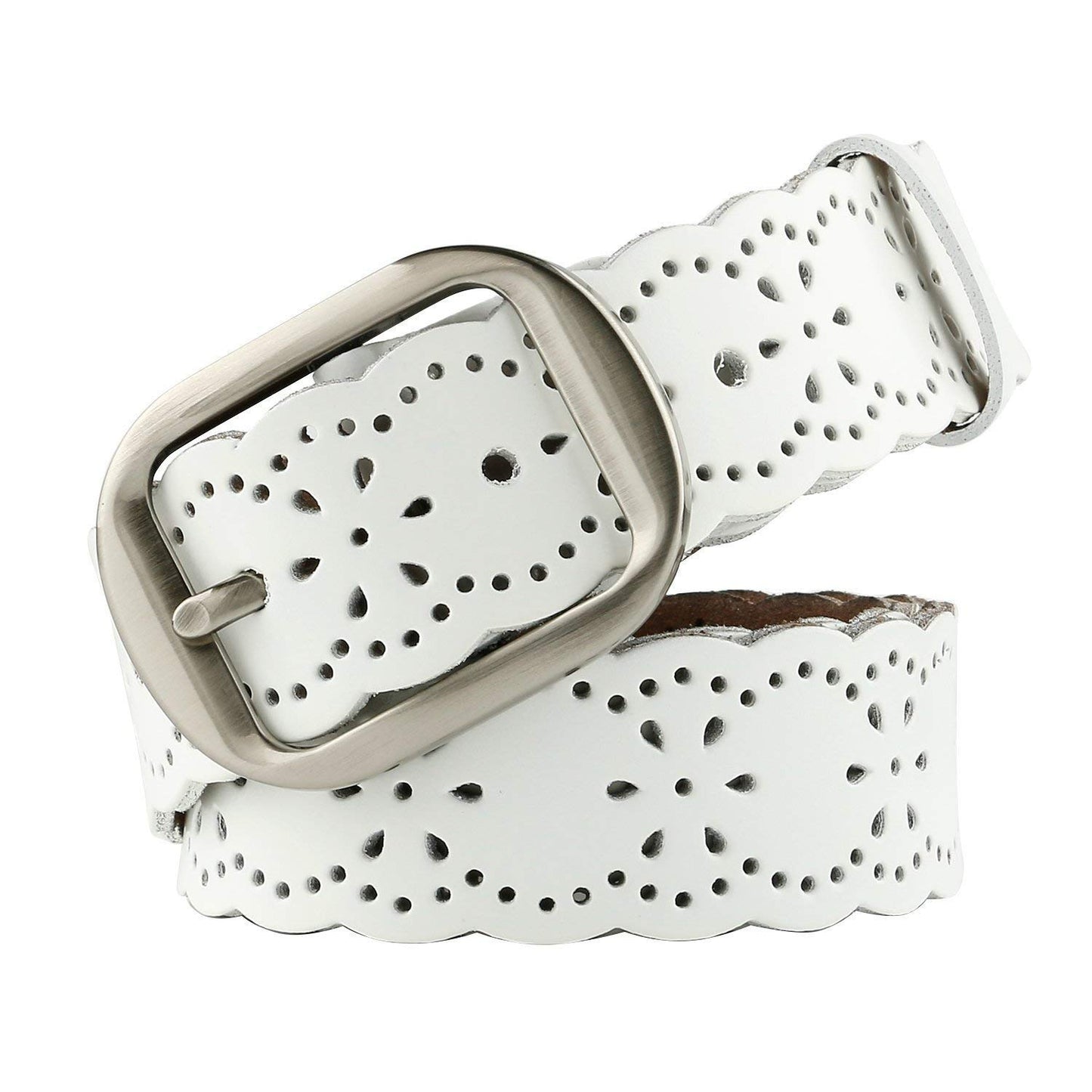 HOTJASGOOD Women's Hollow Flower Genuine Leather Belt for Jeans Pants Wide Belt for Ladies