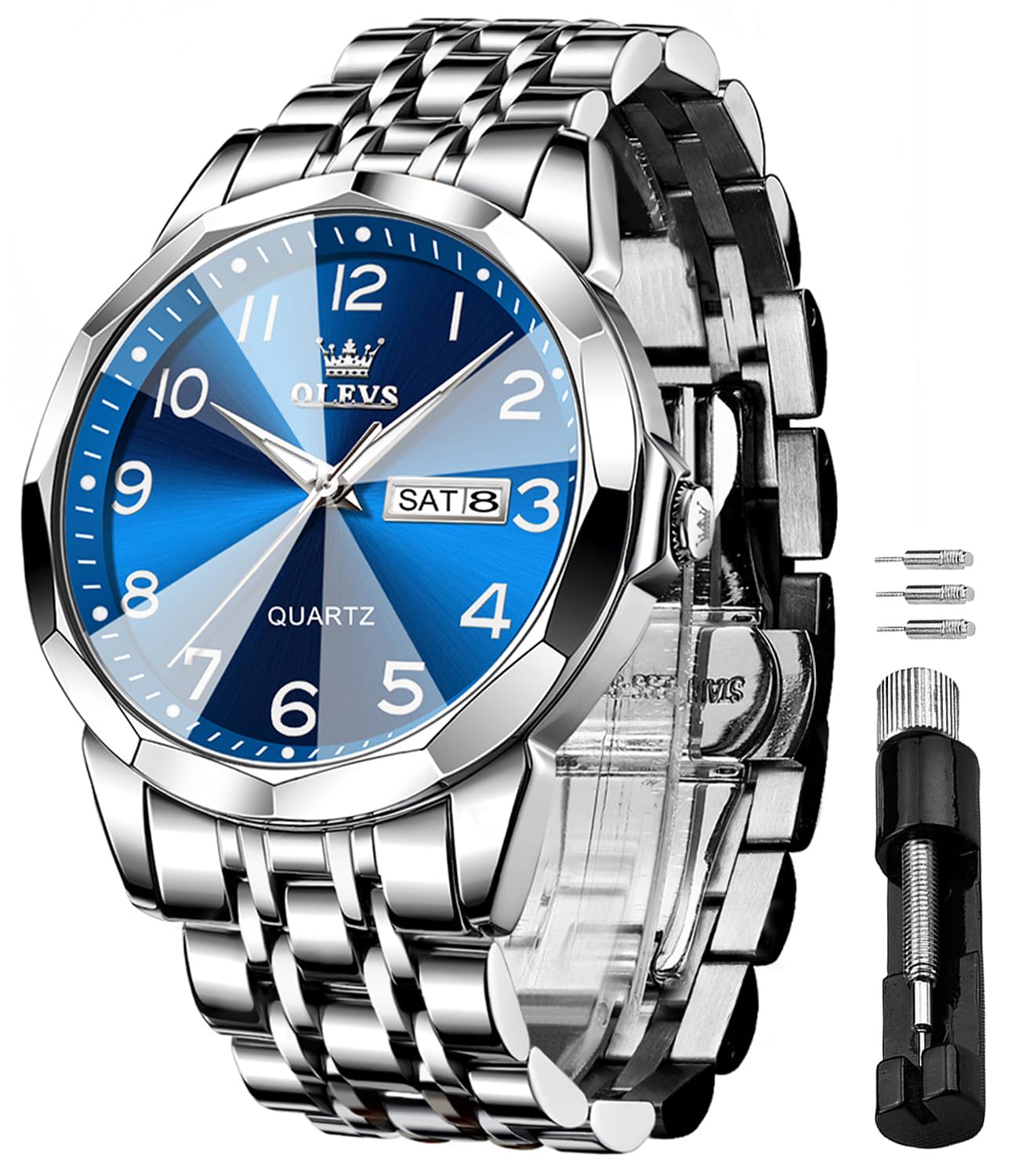 HOTOLEVS Watch for Men Luxury Dress Analog Quartz Stainless Steel Waterproof Luminous Date Diamond Business Two Tone Casual Wrist Watch
