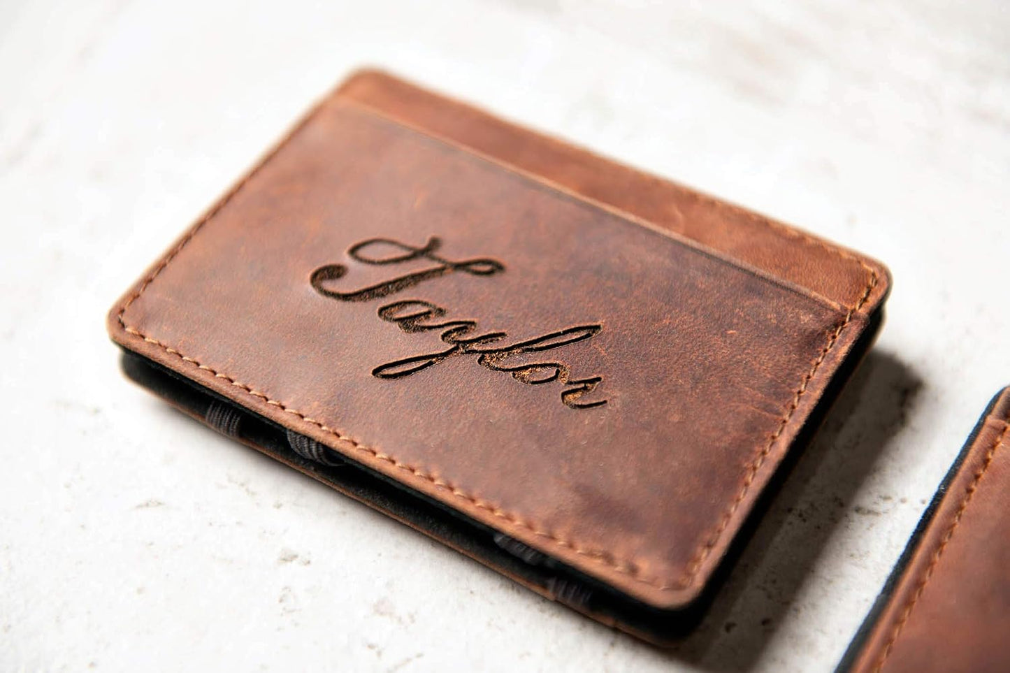 HOTPersonalized Distressed Leather Flip Wallet by Left Coast Original