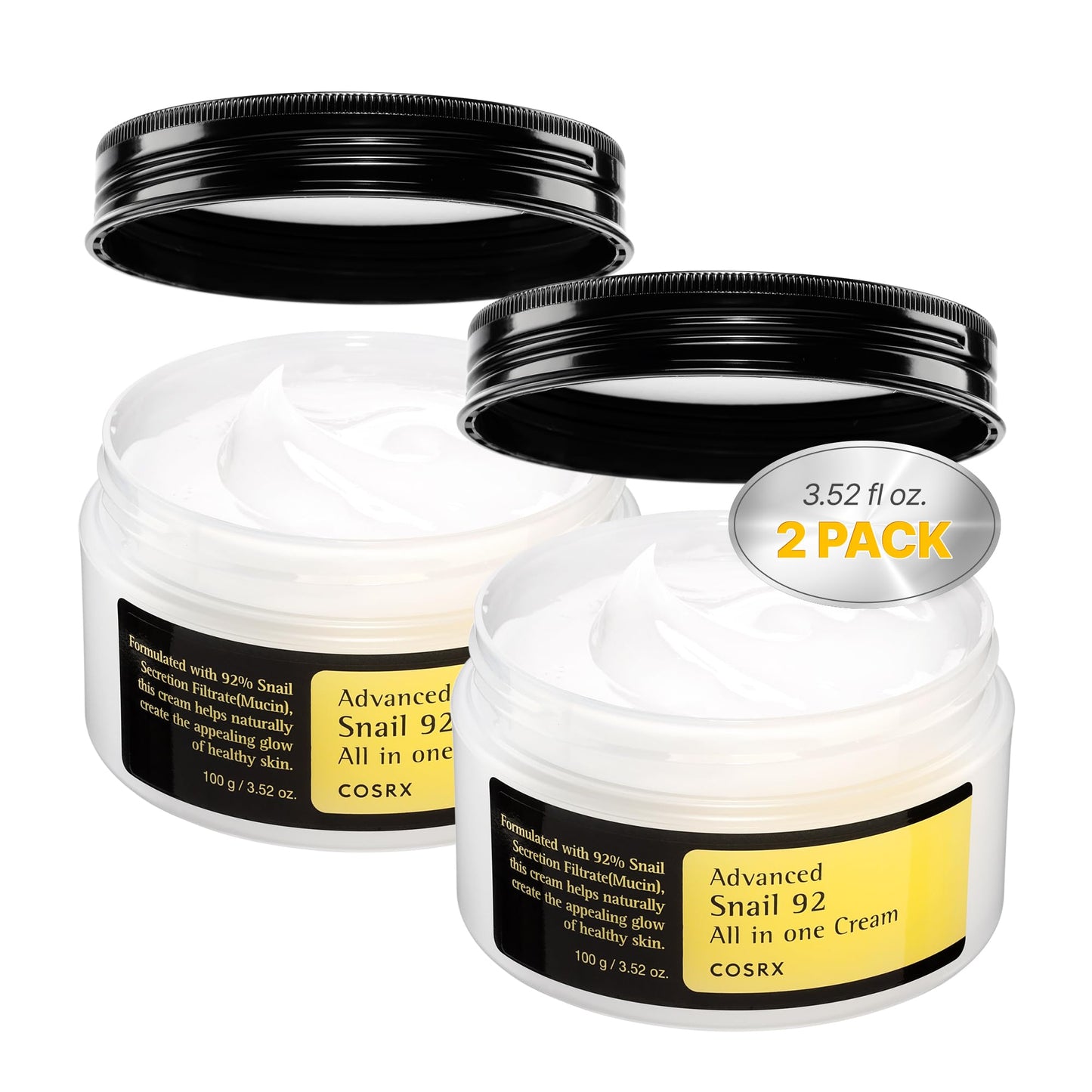 HOTCOSRX Snail Mucin 92% Face Moisturizer, 3.52 Oz, Lightweight Moisturing Cream for Soft, Glowy Skin, Korean Skin Care, Korean Moisturizer Face Cream