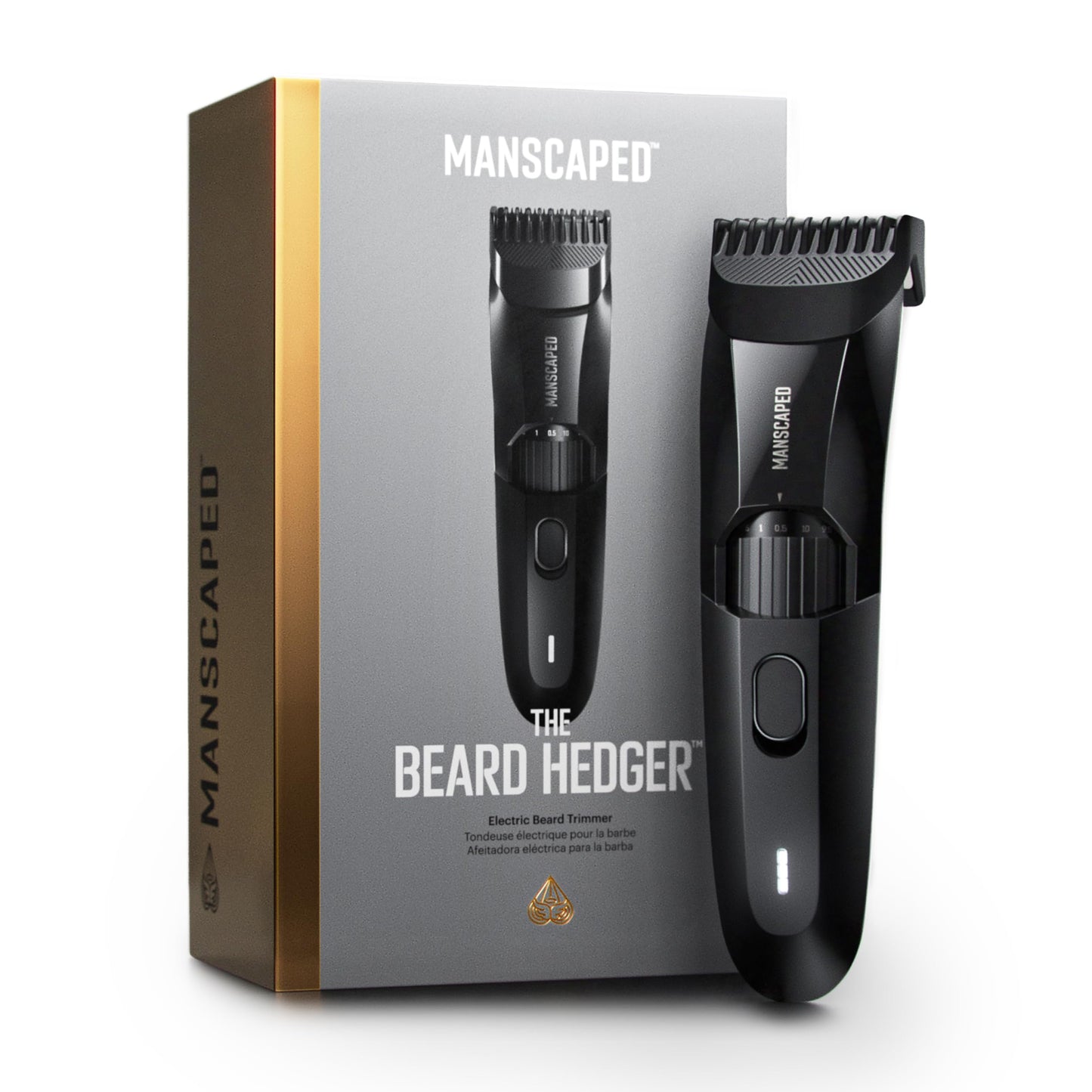HOTMANSCAPED® The Beard Hedger® Men's Premium Beard Trimmer, 20 Length Adjustable Blade Wheel, Stainless Steel T-Blade for Precision Facial Hair Trimming, Cordless Waterproof Wet/Dry Clipper
