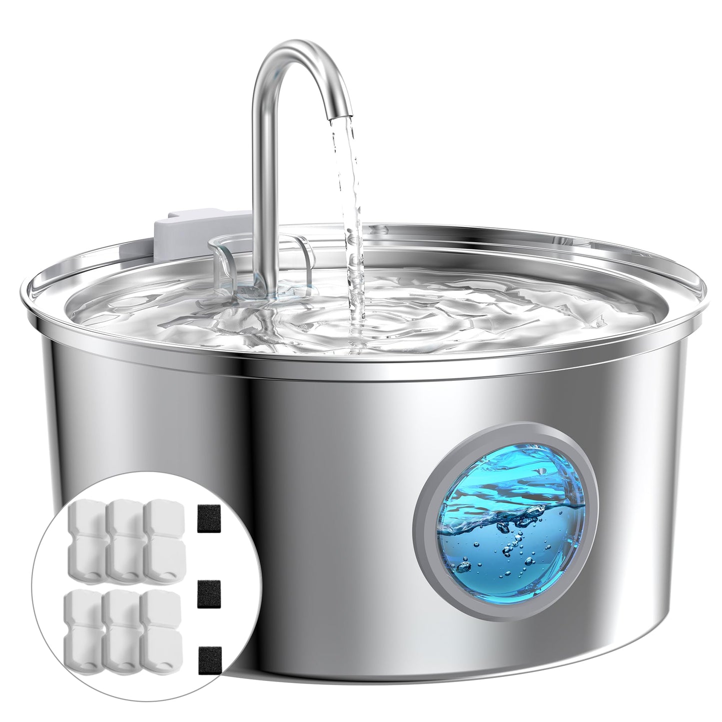 HOTCat Water Fountain Stainless Steel: 74oz/2.2L Cat Fountain for Drinking - Pet Water Fountain for Cats Inside - Quiet Cats Water Bowl Dispenser - Kitty Drinking Fountains - for Pets& Small Animals