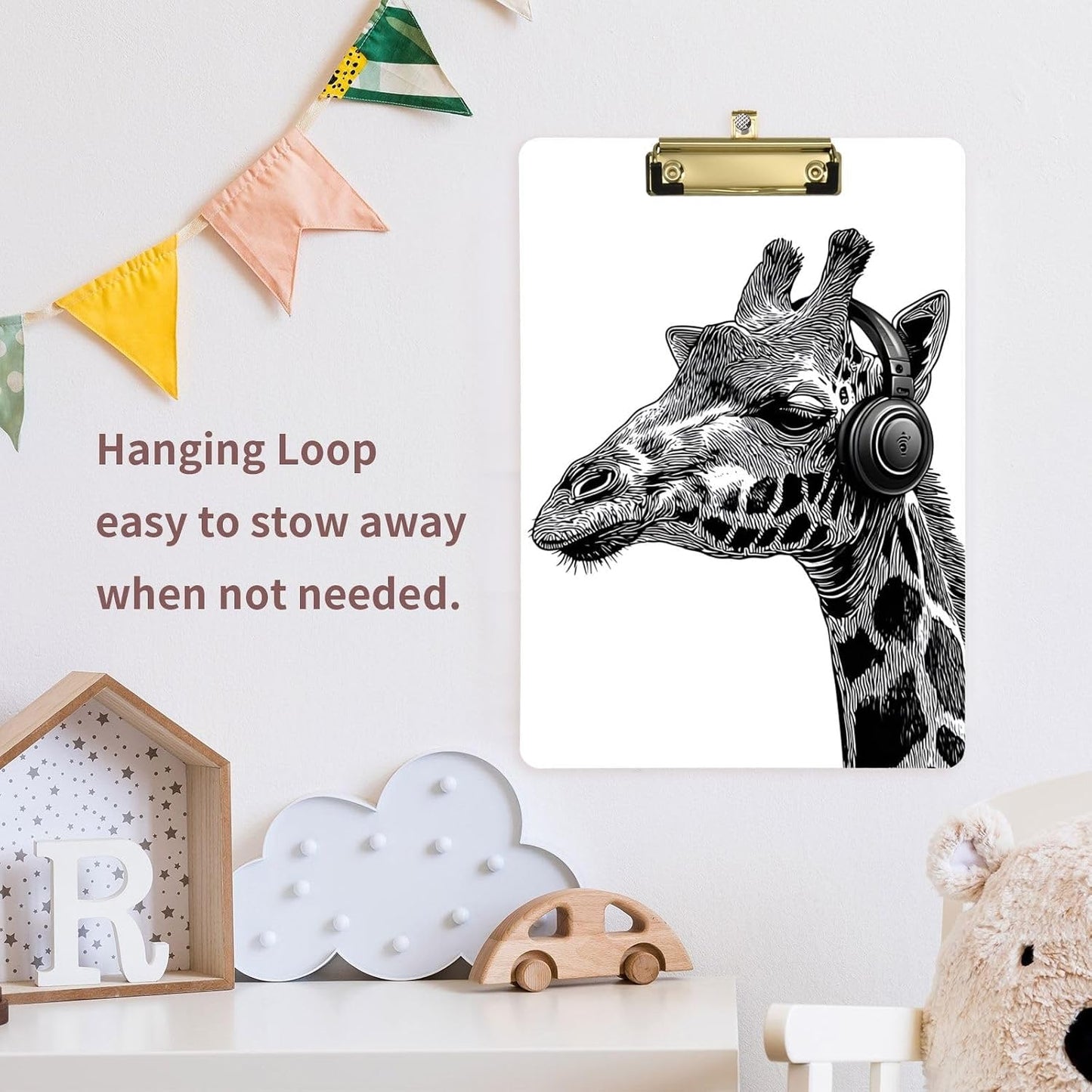 HOTGiraffe Headphone White Acrylic Clipboard, A4 Letter Size Standard Clipboard with Gold Finish Clip, Decorative Funny Clipboards for Women, Nurses, Office 9" X 12.5"