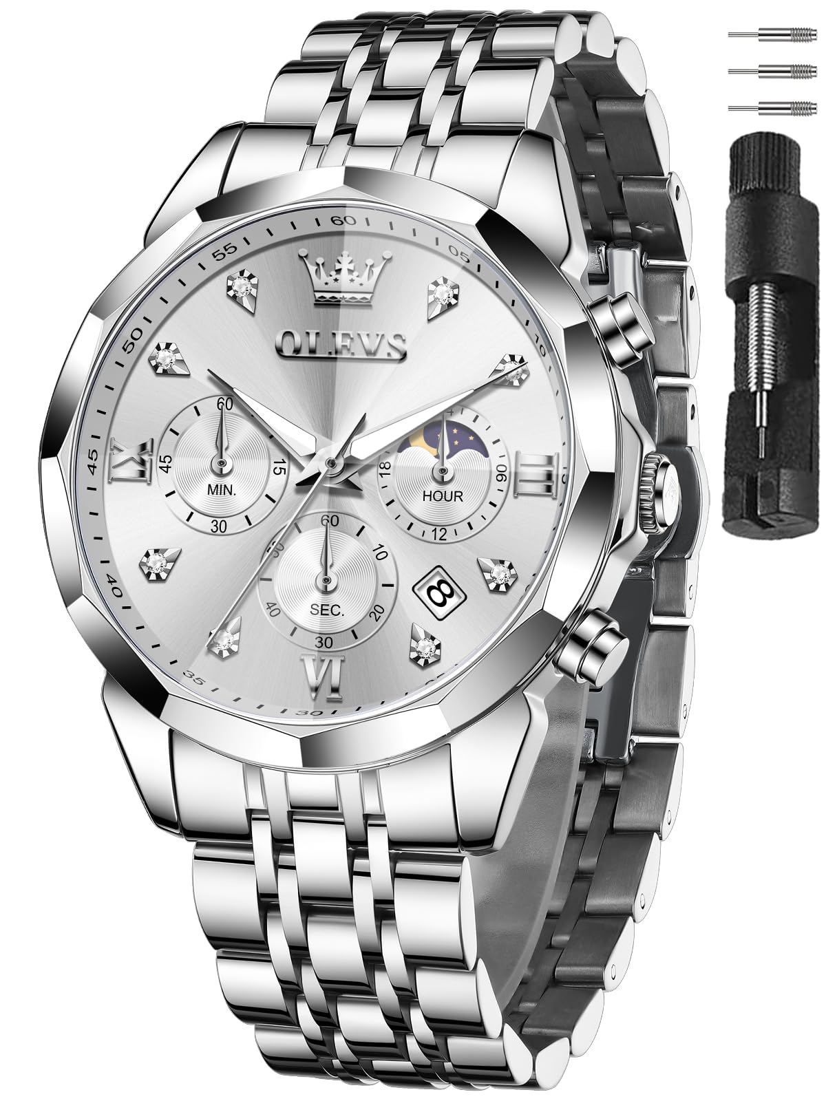HOTOLEVS Watches for Men Stainless Steel Dress Men Watch with Date Big Face Chronograph Waterproof Luxury Fashion Watch Blue/Black/Gold/Green/Silver Face Relojes para Hombres