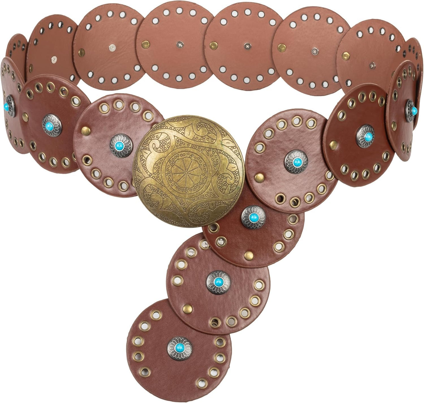 HOTWide Vintage PU-Leather Western-Disc-Concho-Belt Women Boho Cowgirl-Belt