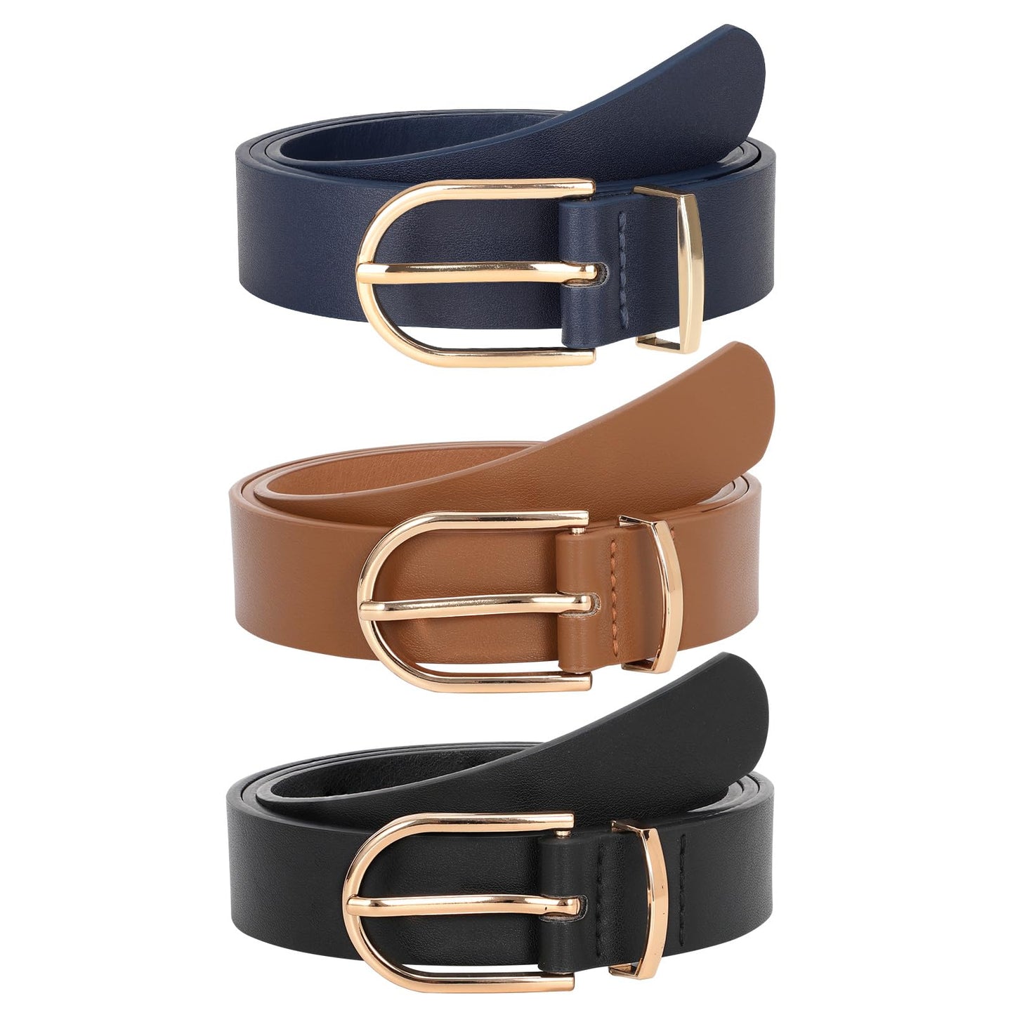 HOTJASGOOD Women’s Leather Belts for Jeans Pants Fashion Ladies Belt with Gold Buckle
