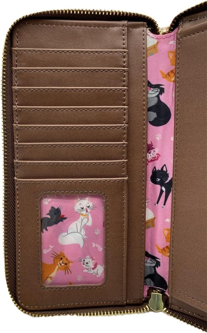 HOTLoungefly Disney Aristocats Alice in Wonderland Cats Zip Around Wallet Womens Cat Pawprint Faux Leather