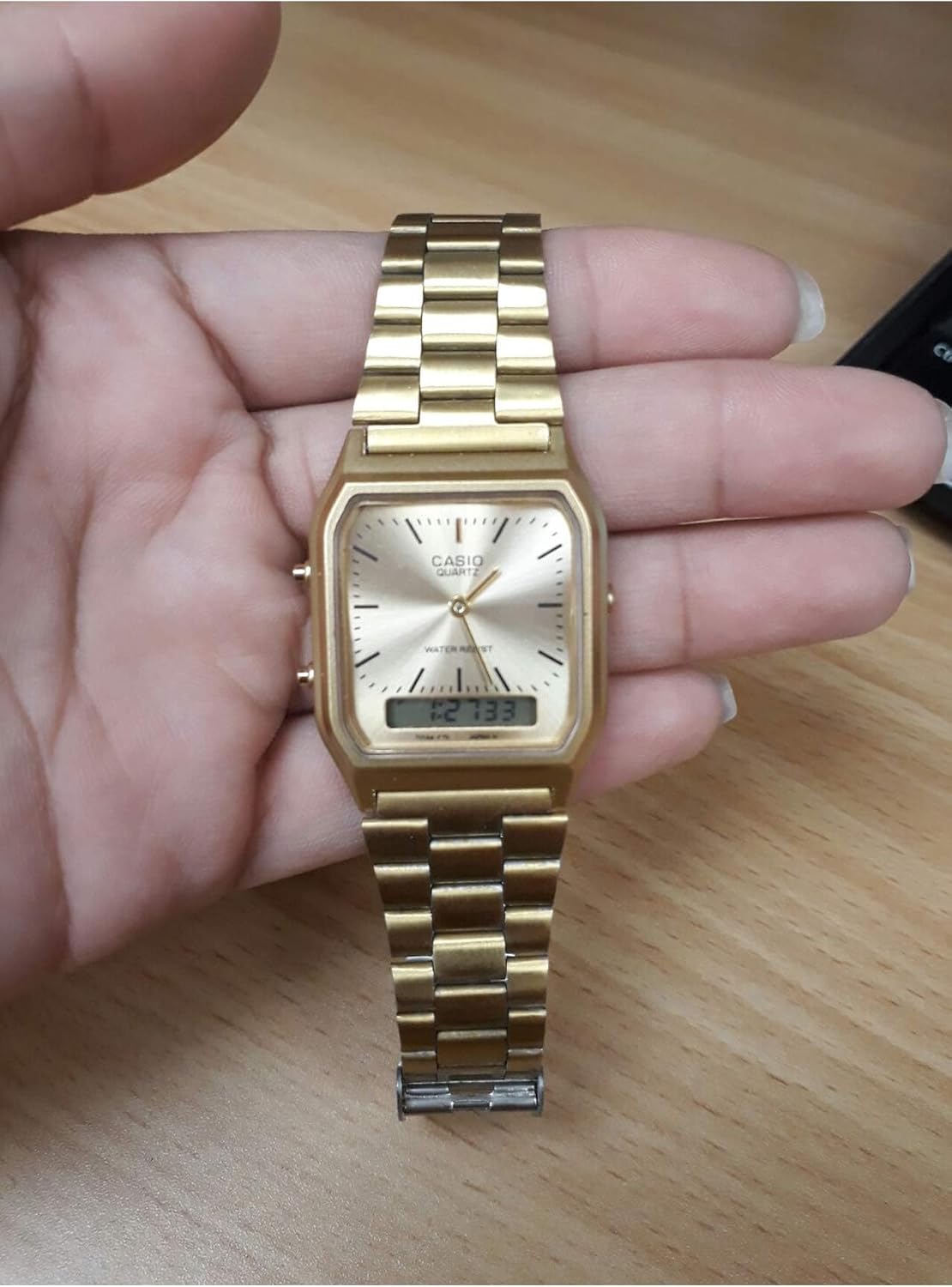 HOTCasio AQ230GA-9D Men's Analog Digital Dual Time Gold Tone Metal Band Watch