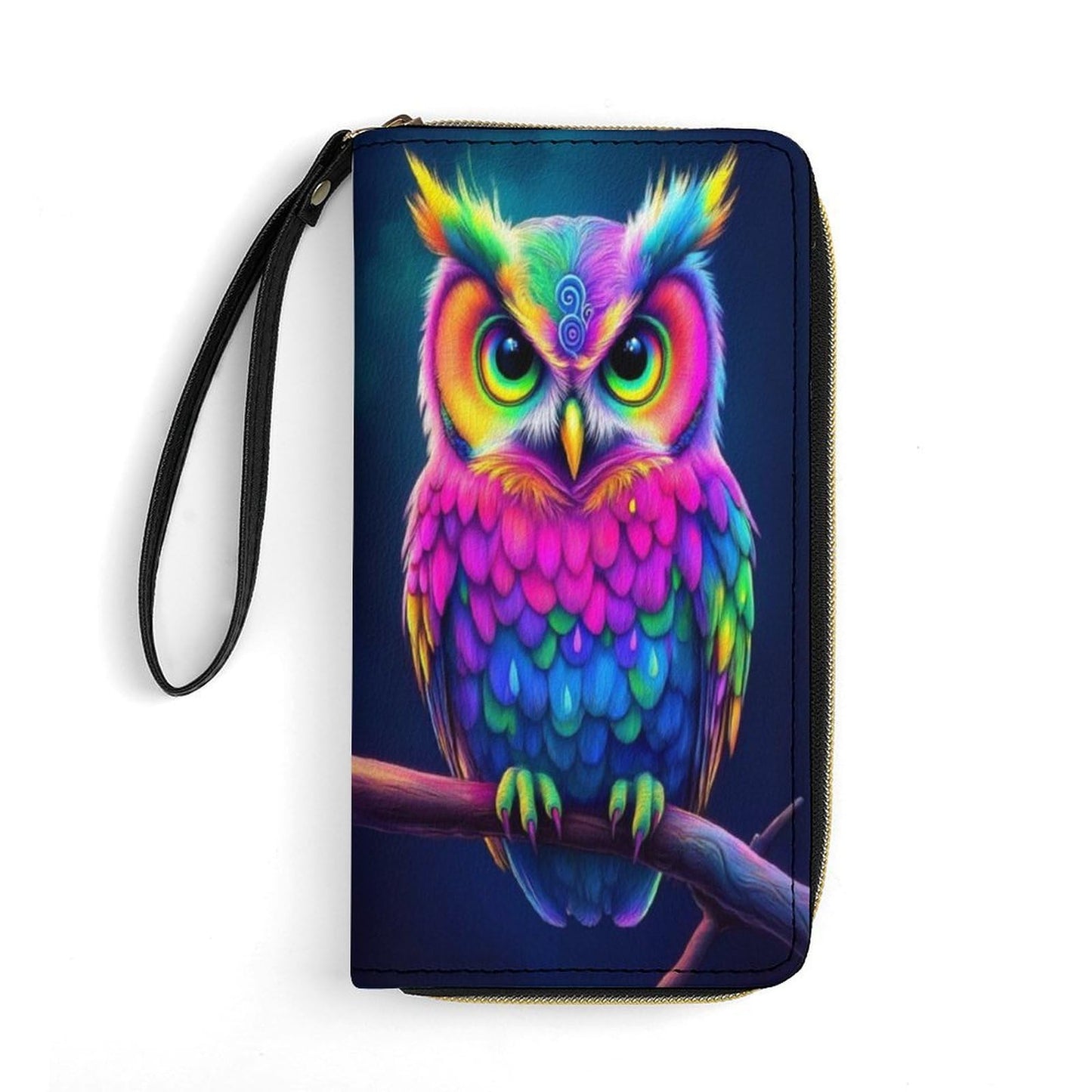 HOTColorful Owl Women's Wallet Wristlet Zipper Purse with Hand Strap Travel Credit Card Holder for Daily Use Gifts