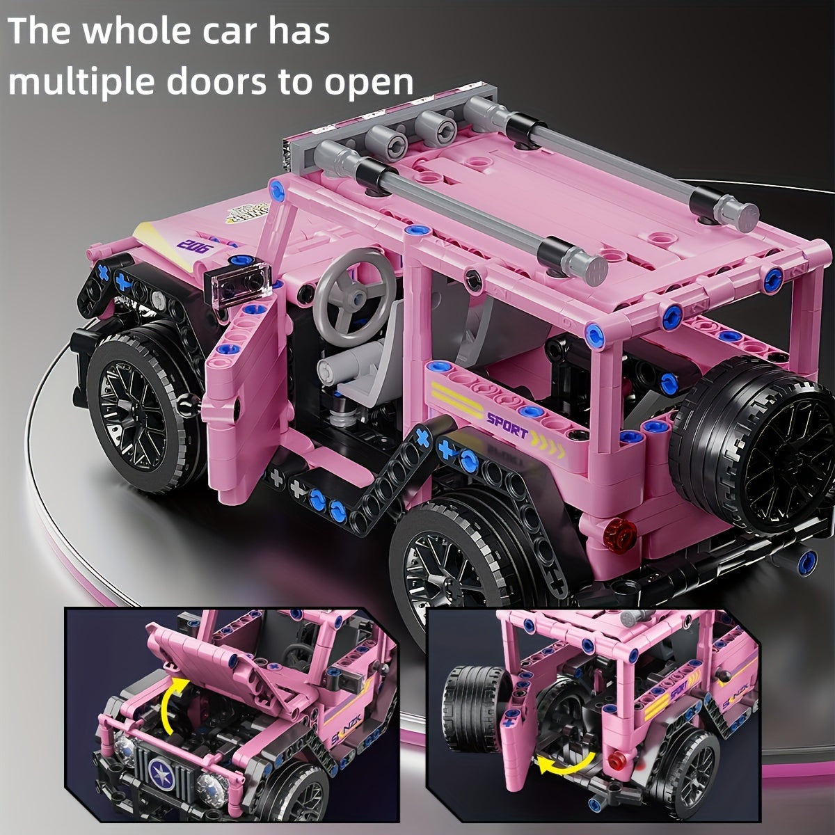 New Generation 485pcs New Pink Car 3D Model Toy Car Building Blocks, Car Assembly Racing Car Building Blocks Toys, Gifts For Kids Adults, Ha