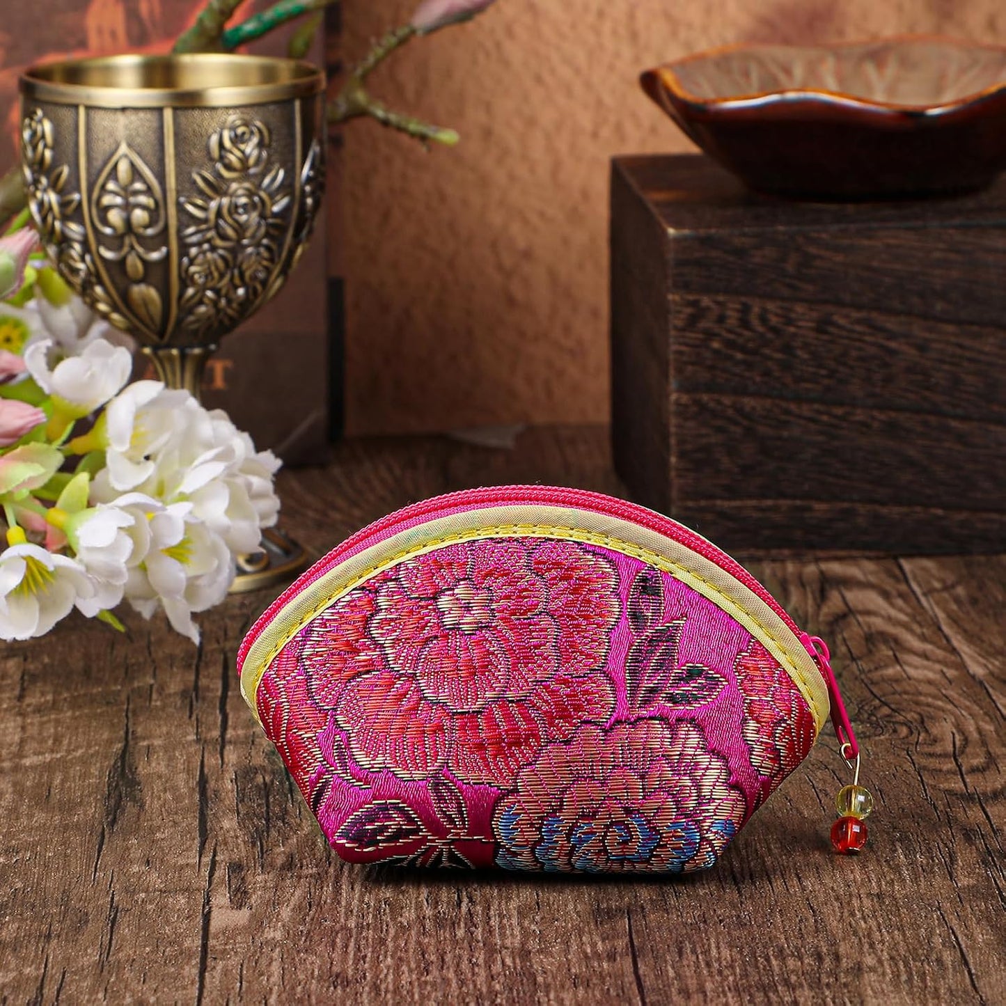 HOT24 Pcs Silk Coin Purse Zipper Purse Embroidery Sugar Jewelry Bag Lipstick Container Coin Wallet Gift Bag