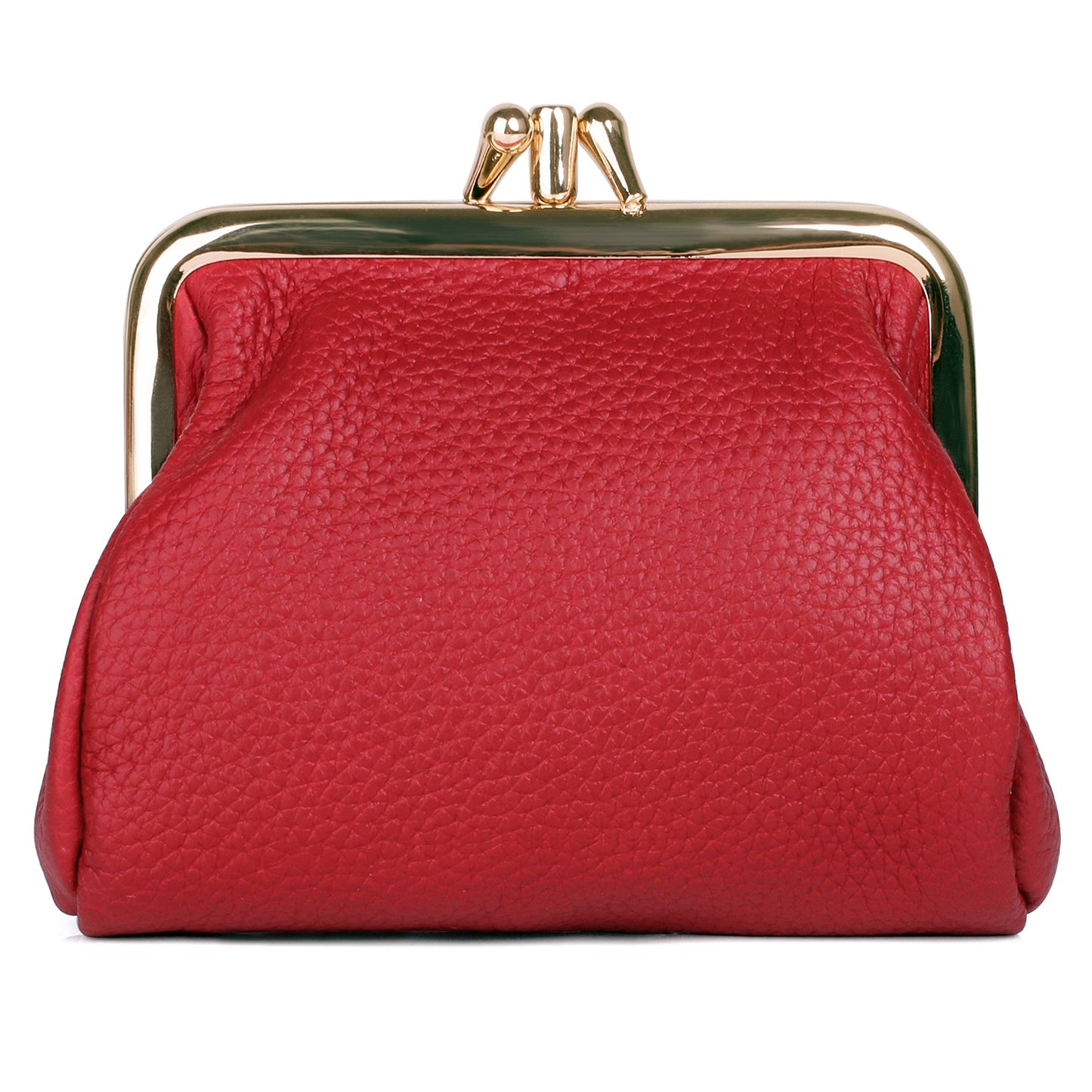 HOTDOPP Pebble Grain Leather Kiss-Lock Coin Purse for Women, Triple Frame with 2 Large Pockets,Gold Tone Hardware