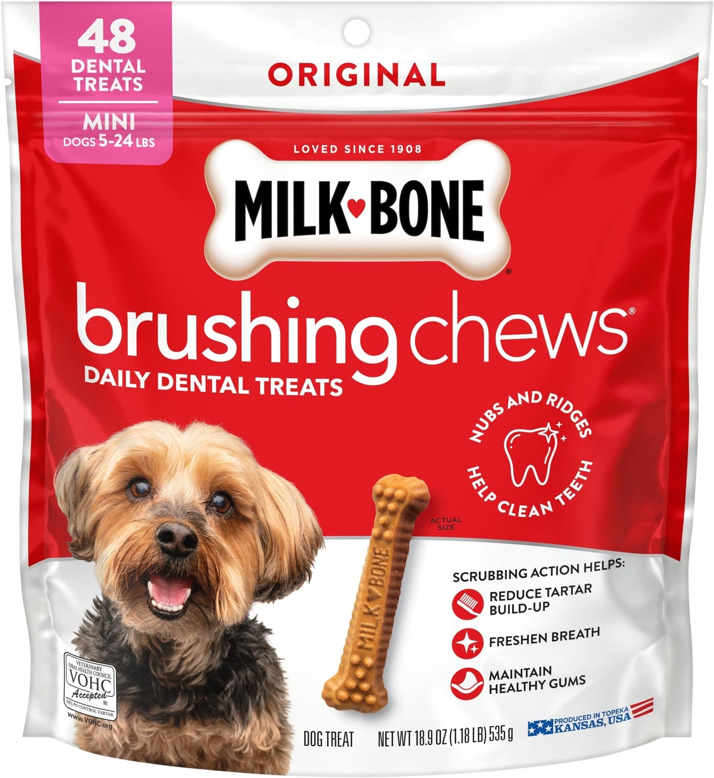 HOTMilk-Bone Brushing Chews Large Daily Dental Dog Treats, 33.7 oz Bag | 25 treats, chicken flavored, VOHC accepted dental chews, helps clean teeth and freshen breath, for large dogs 50 lbs and up