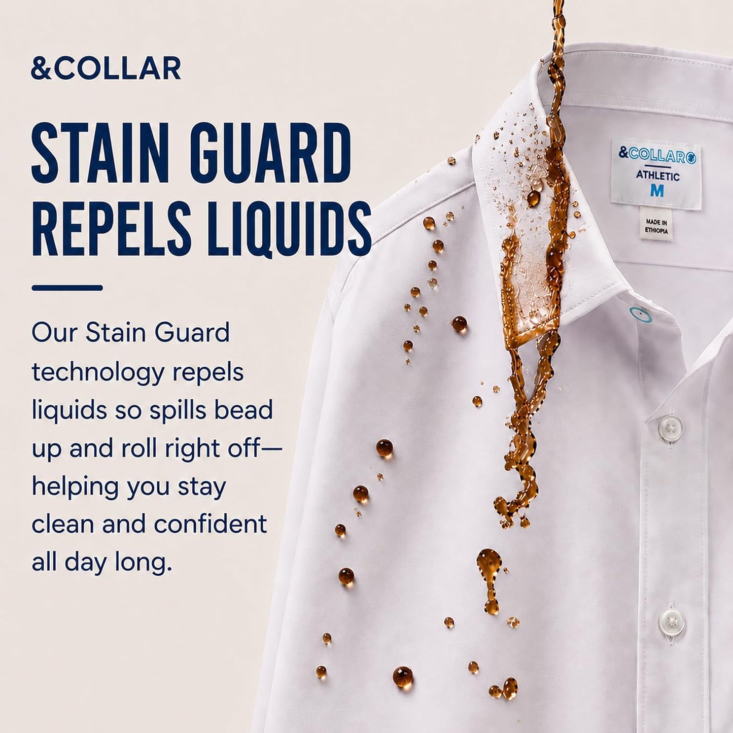 HOT&COLLAR Mens Short Sleeve White Dress Shirt, Slim and Athletic Fit | 4 way stretch, wrinkle resistant, stain guard, breathable, machine washable, office and church ready