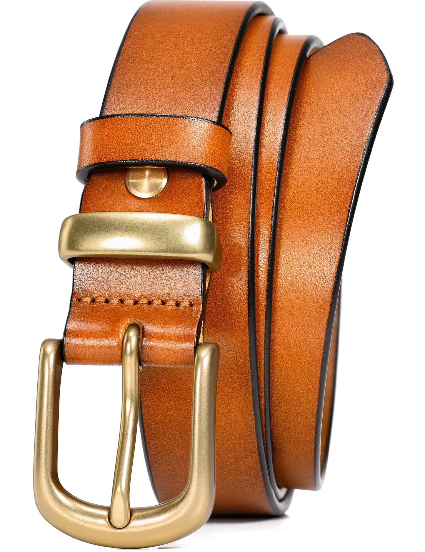 HOTWOLFANT 1.1" Womens Belts for Jeans,100% Italian Full Grain Real Leather | All-Day Comfy Durable Solid Leather Belt with Polished Gold Buckle in Gift Box