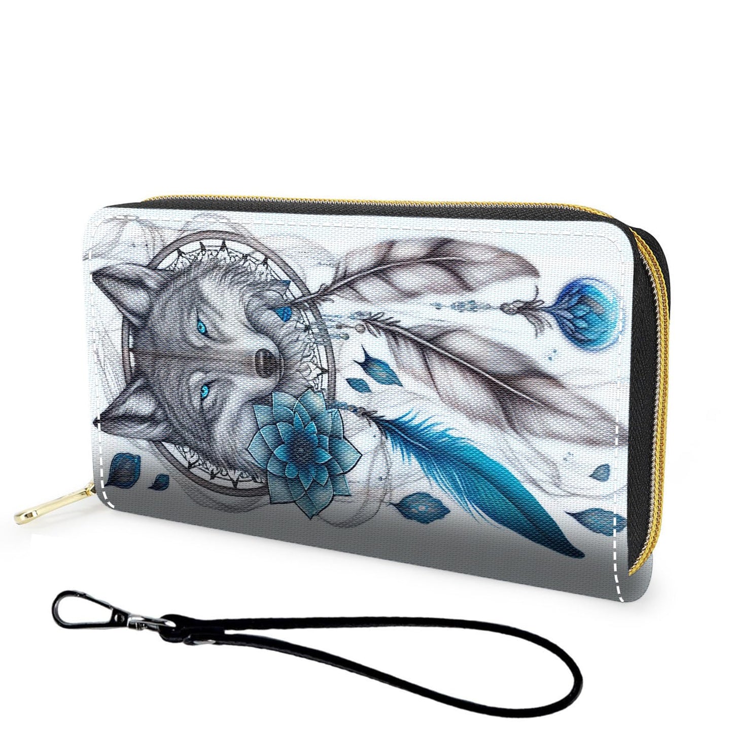 HOTWallet,Large Capacity RFID Blocking Leather Wallet, Durable Smooth Zipper Clutch,Unisex Travel Wallet for Cards,Cash,and Coins - Black Cat and Flowers