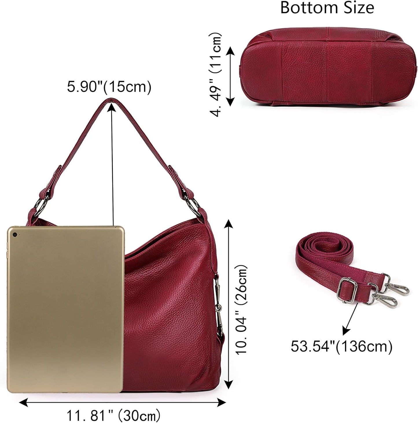 HOTYALUXE Bundle Women's Real Leather Handbags Purses and RFID Protected Card Wallets Red 1