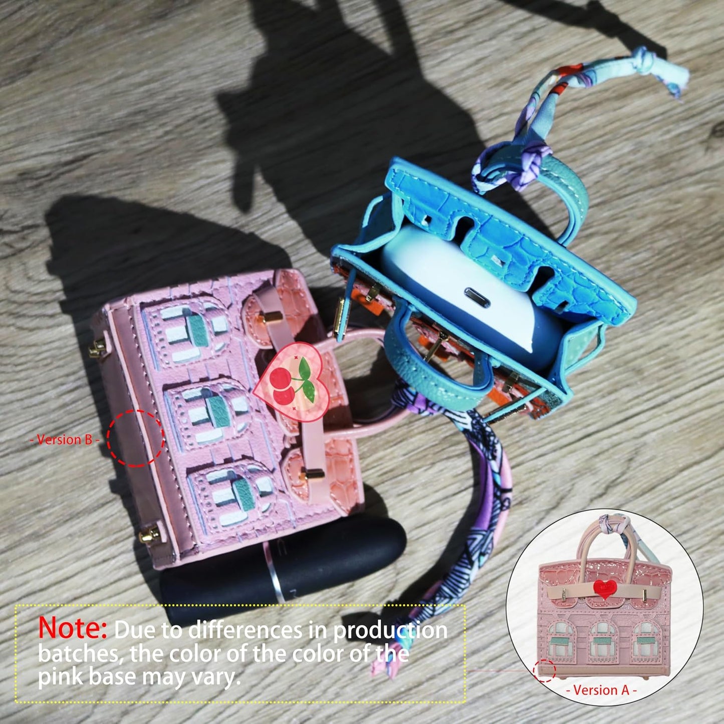 HOTWomen's 2 PCS Mini Tote Bag Charms Keychain Pouch Small Coin Purse Wallet (Blue + Pink)