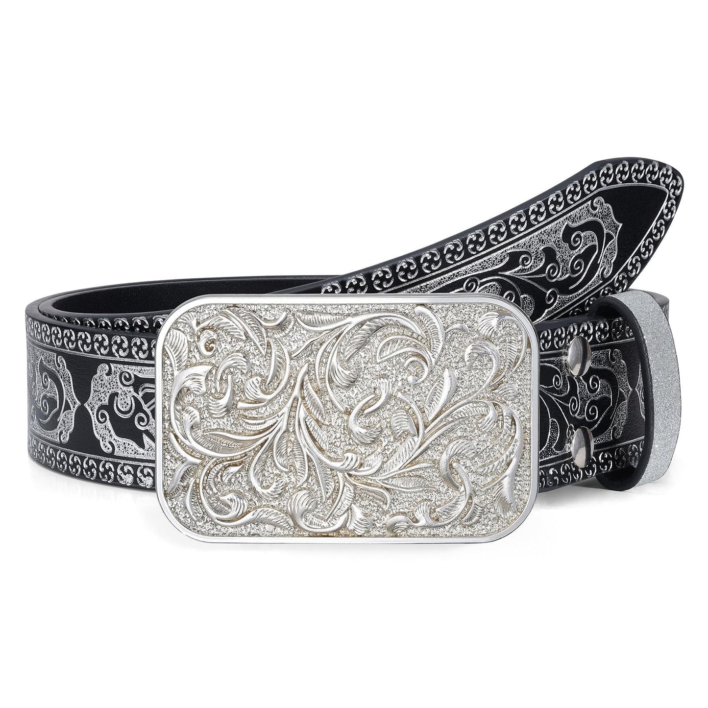HOTCowboy Cowgirl Belt Western Belts for Men Women Floral Engraved Longhorn Bull Buckle Belt for Jeans