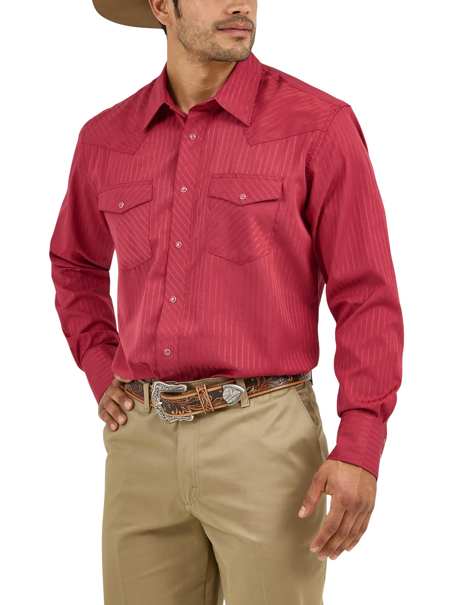 HOTWrangler Men's Sport Western Two Pocket Long Sleeve Snap Shirt