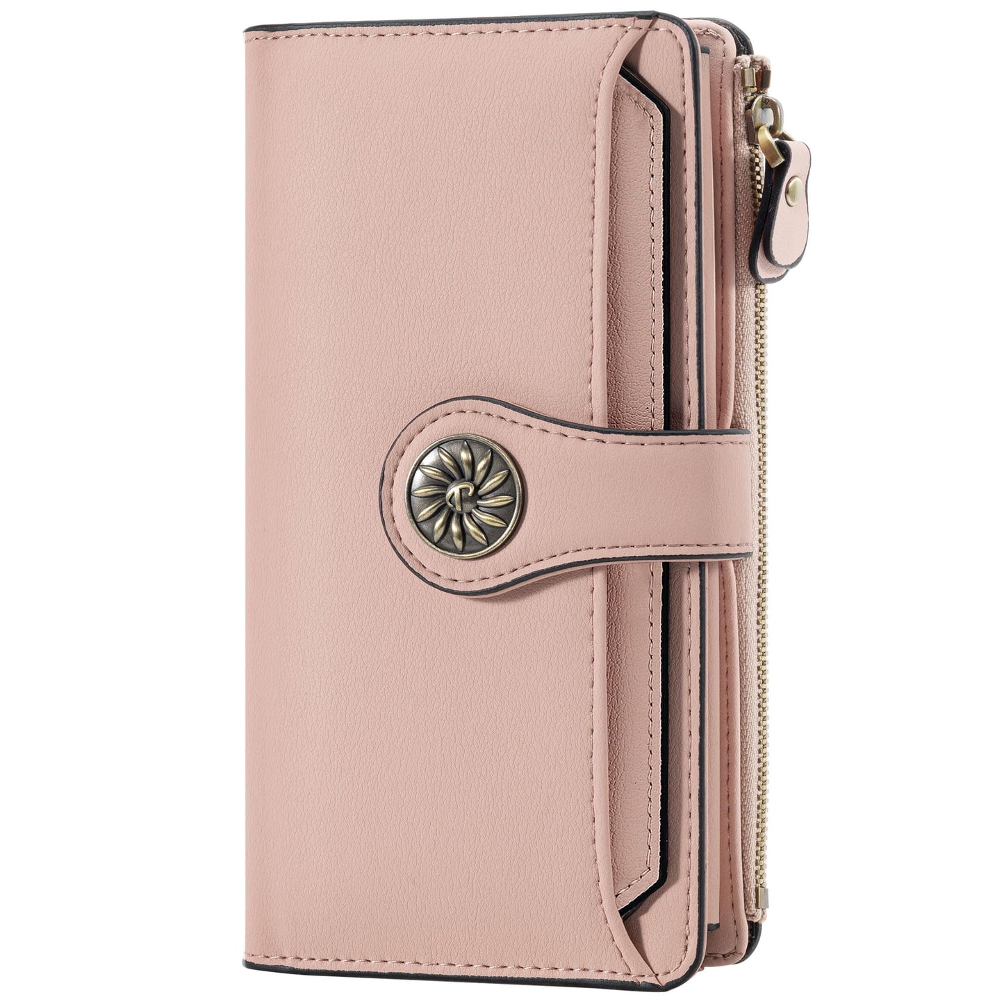 HOTTravelambo Women's Wallet RFID Blocking Large Size Triple Fold Oil Edge Leather Card Holder with Zipper Pocket & Slim Compact Credit Card Organizer for Ladies