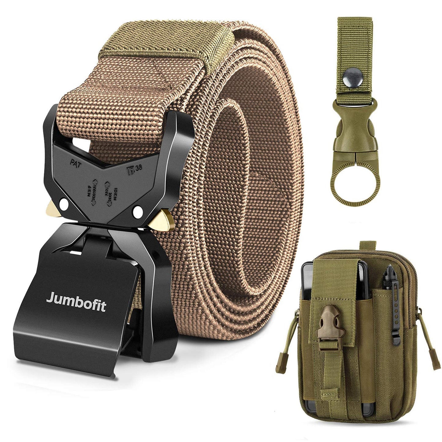 HOTTactical Belt for Men and Women, Military Work Belt Nylon with Quick-Release Buckle, Gift with Molle Pouch & Clip