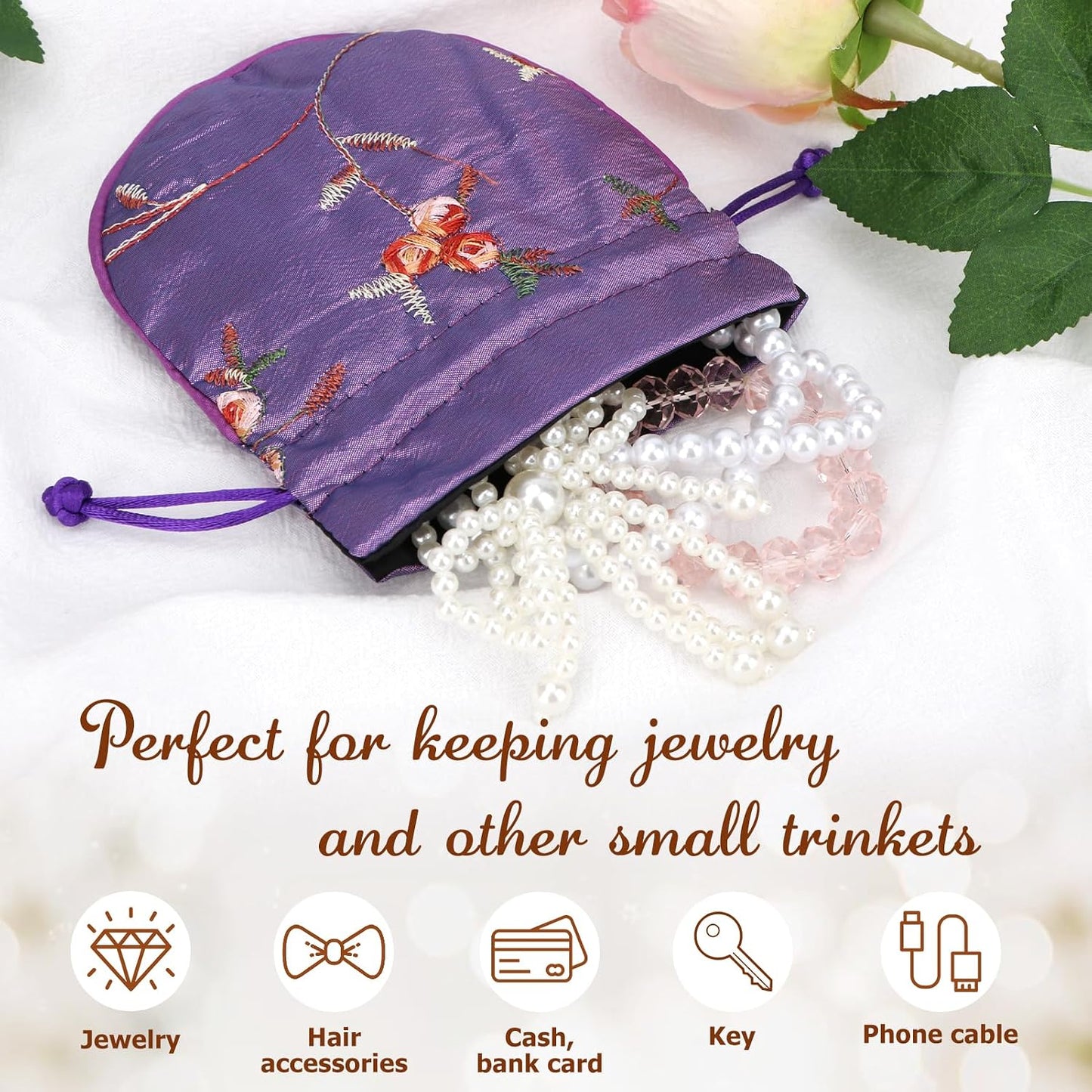 HOTkilofly 12 Silk Coin Purse Drawstring Floral Embroidered Jewelry Bag Gift Pouch