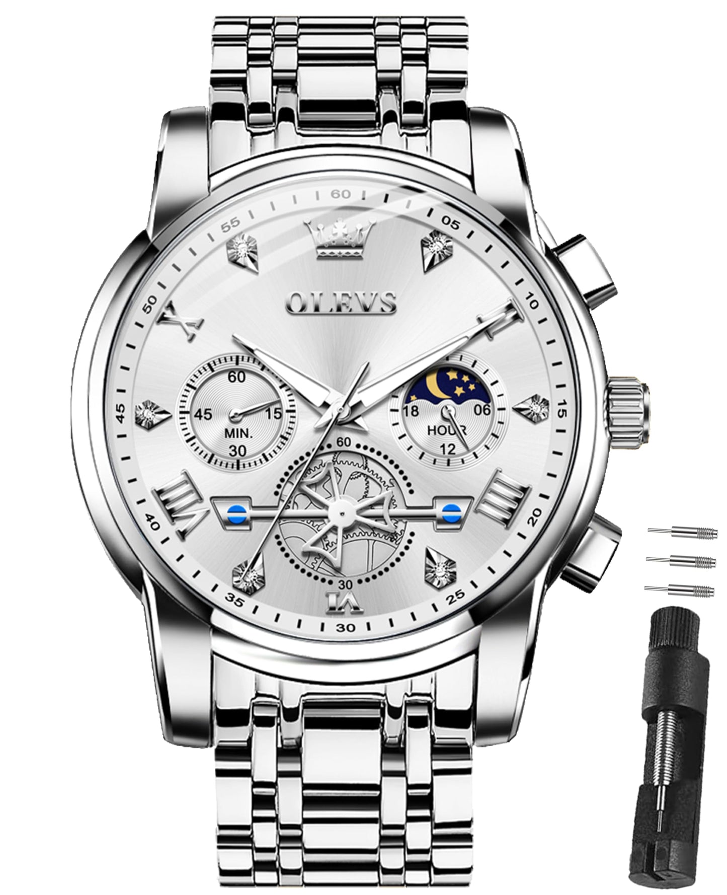 HOTOLEVS Watches for Men Dress Watch Chronograph Luxury Stainless Steel Big Face Men Watches Multi-Function Easy to Read Diamond Roman Numerals Business Wristwatch Reloj para Hombre